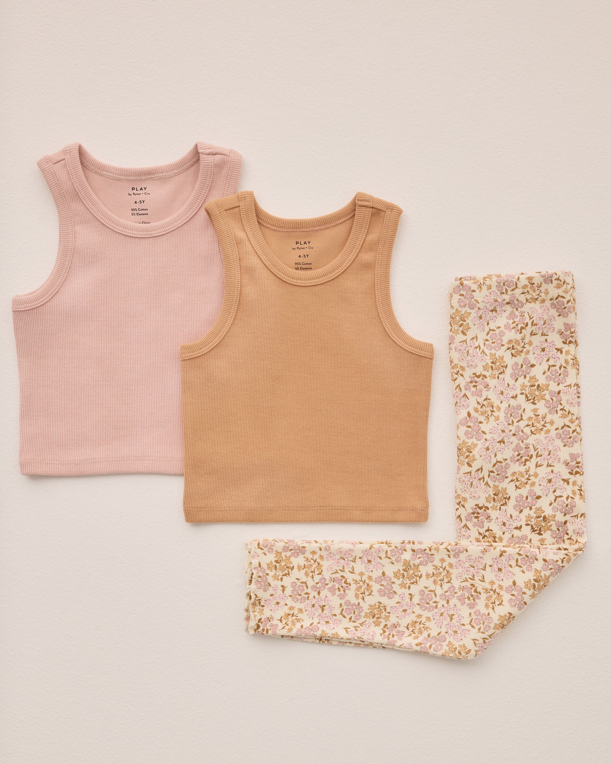 Ensemble legging côtelé || Fleurs sauvages, pamplemousse