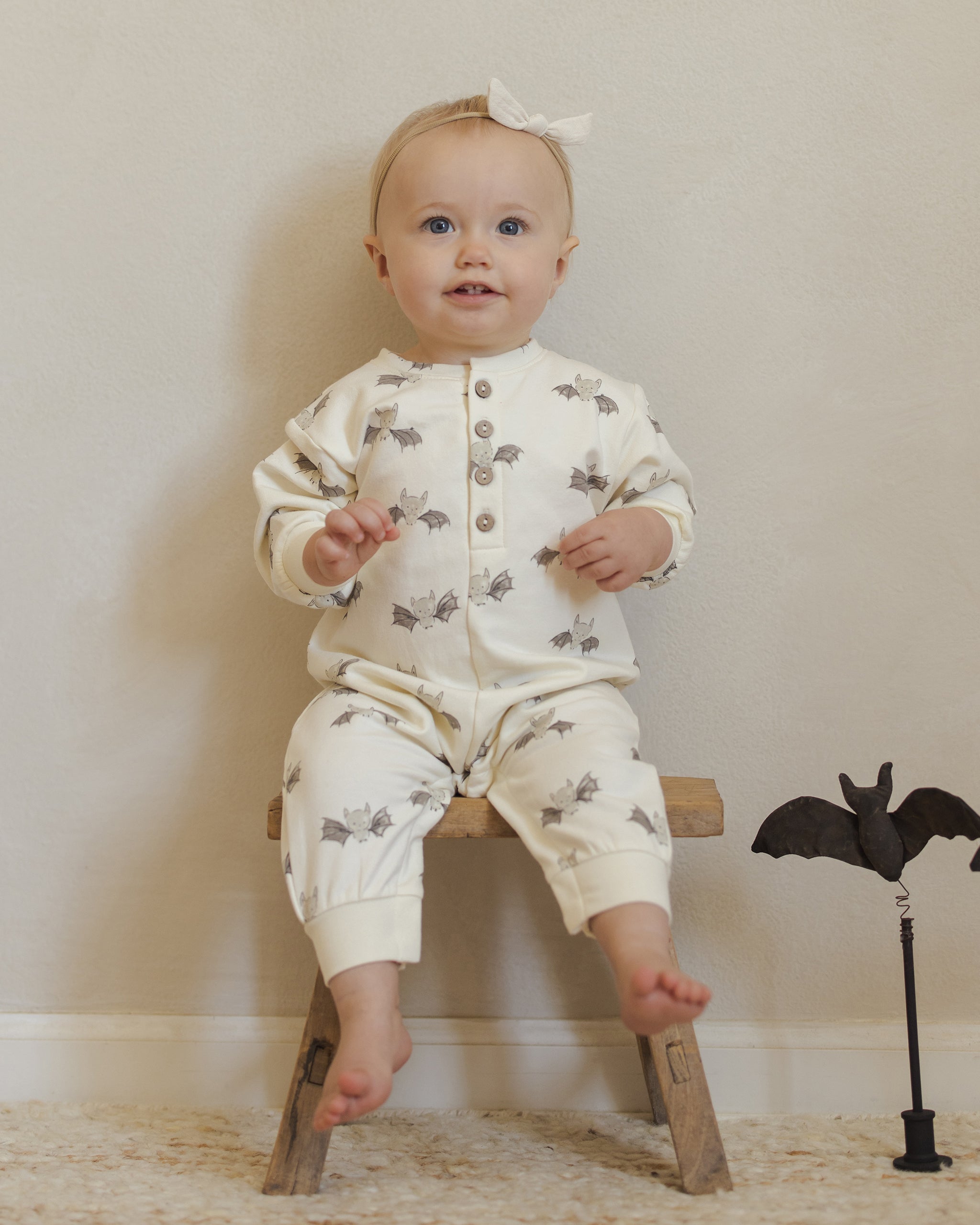 Relaxed Fleece Jumpsuit || Bats - Rylee + Cru | Kids Clothes | Trendy Baby Clothes | Modern Infant Outfits |