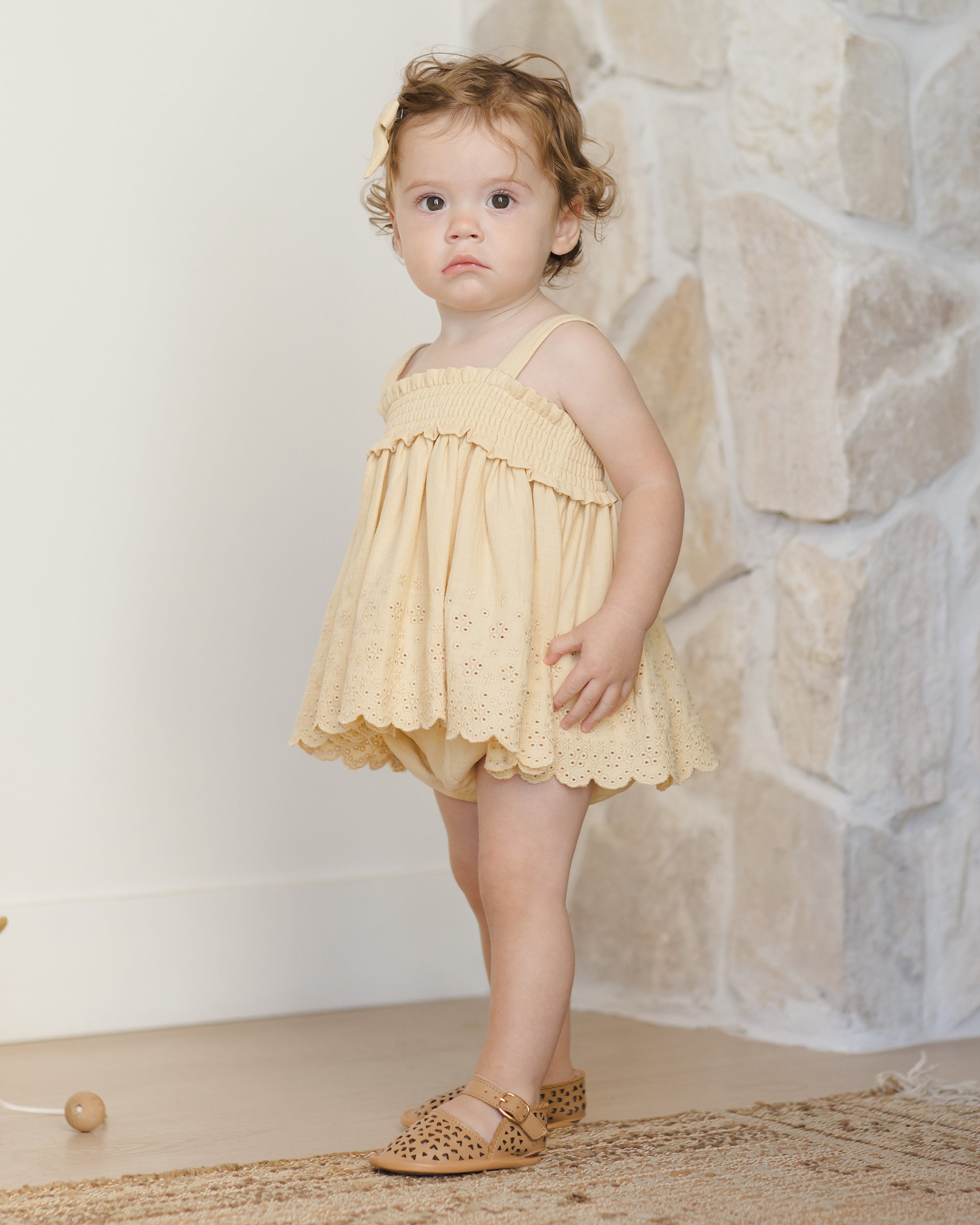 -Mae Smocked Top + Bloomer Set || Yellow-