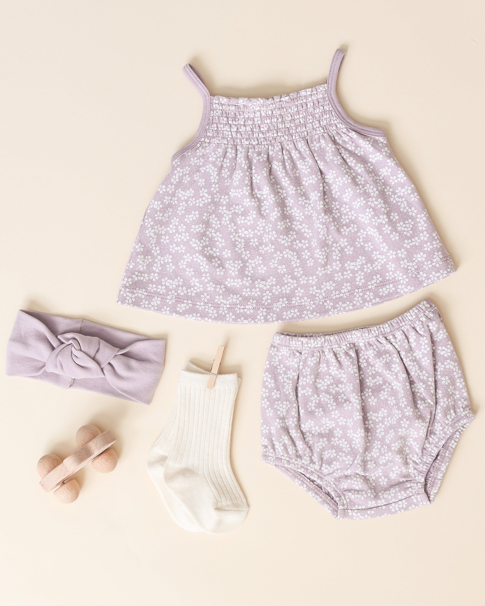 -Smocked Tank + Bloomer Set || Lavender Ditsy-