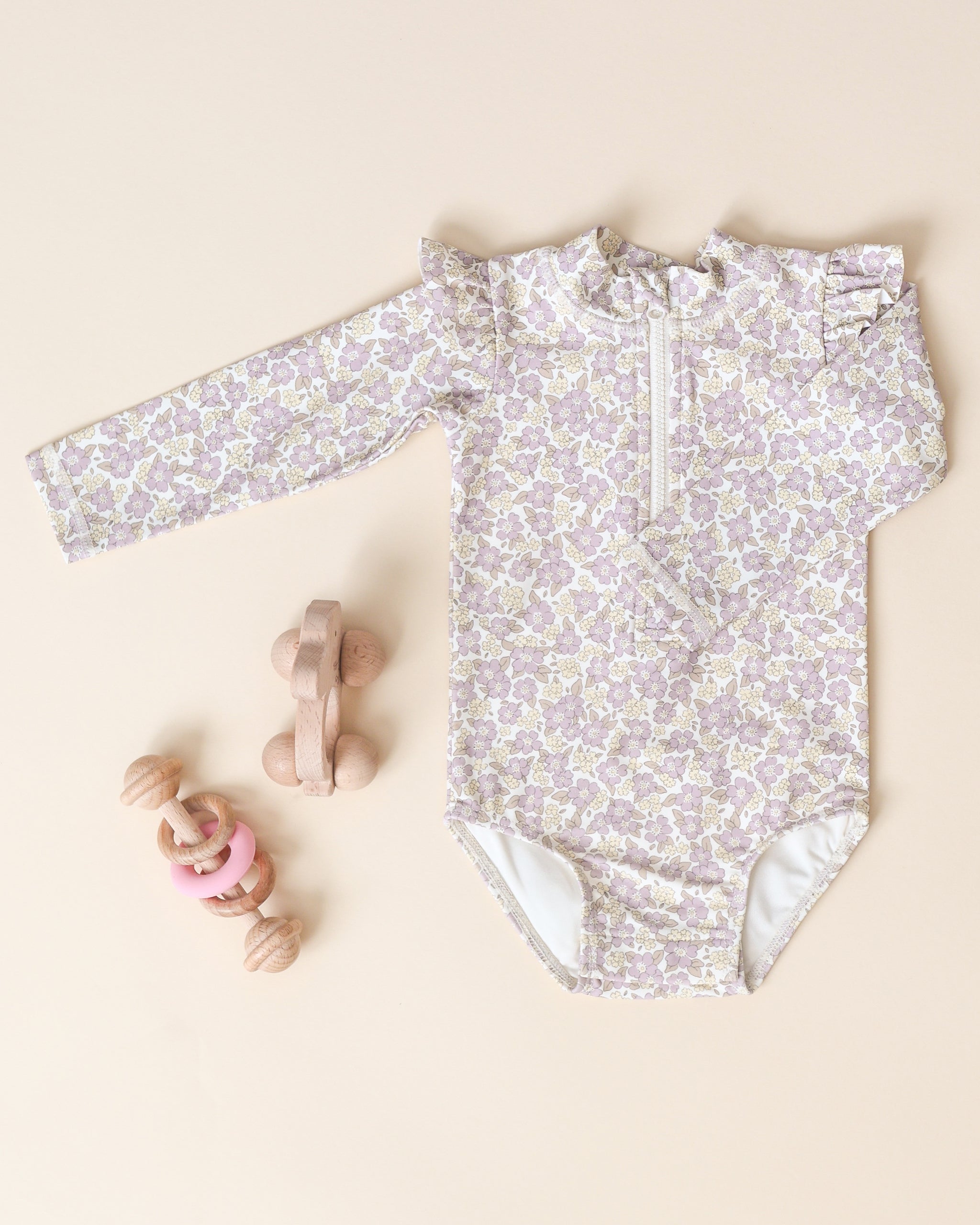 Maillot de bain une-pièce Byron Rashguard || Motif floral violet