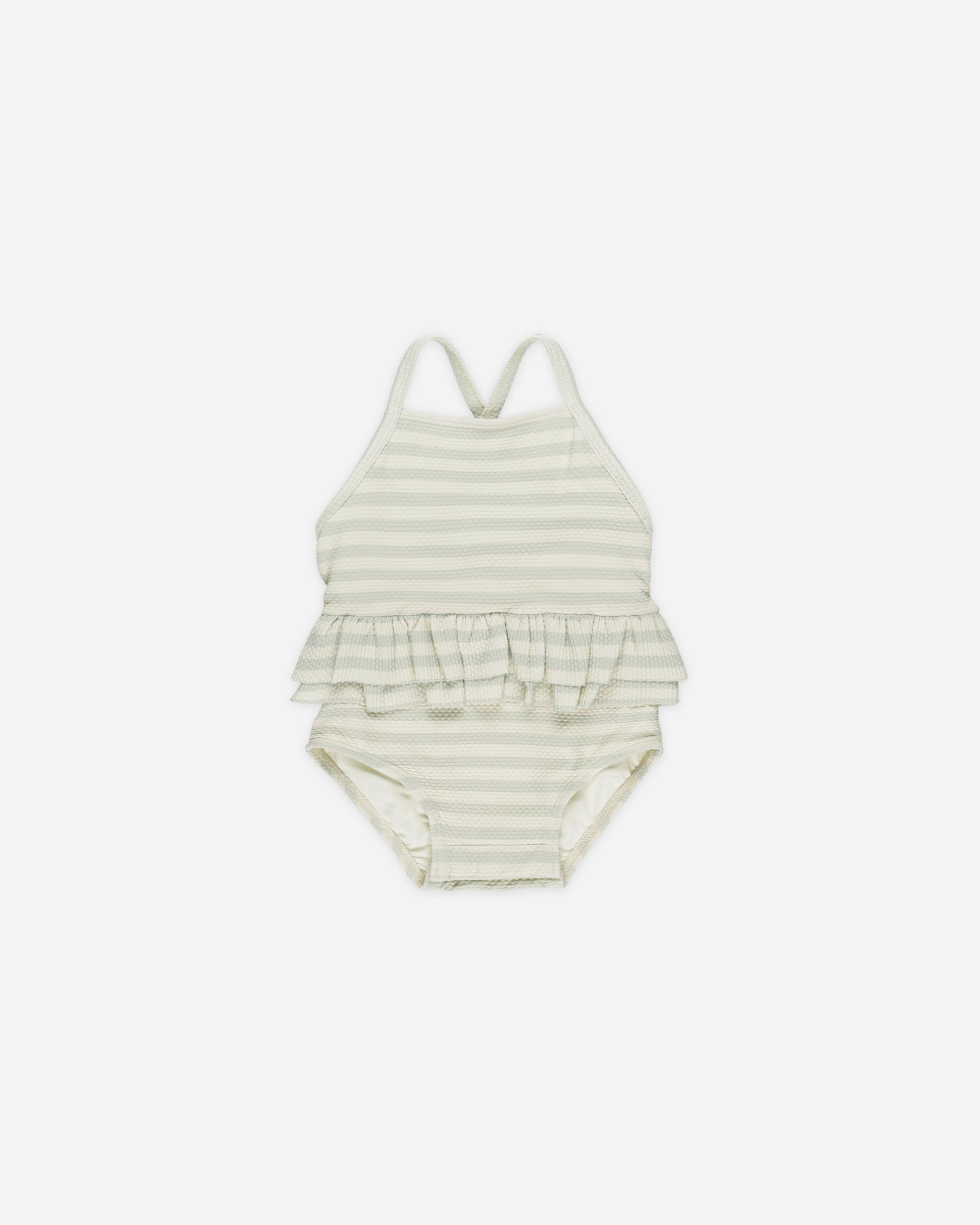 -Maillot de bain une pièce à volants || Rayures menthe-
