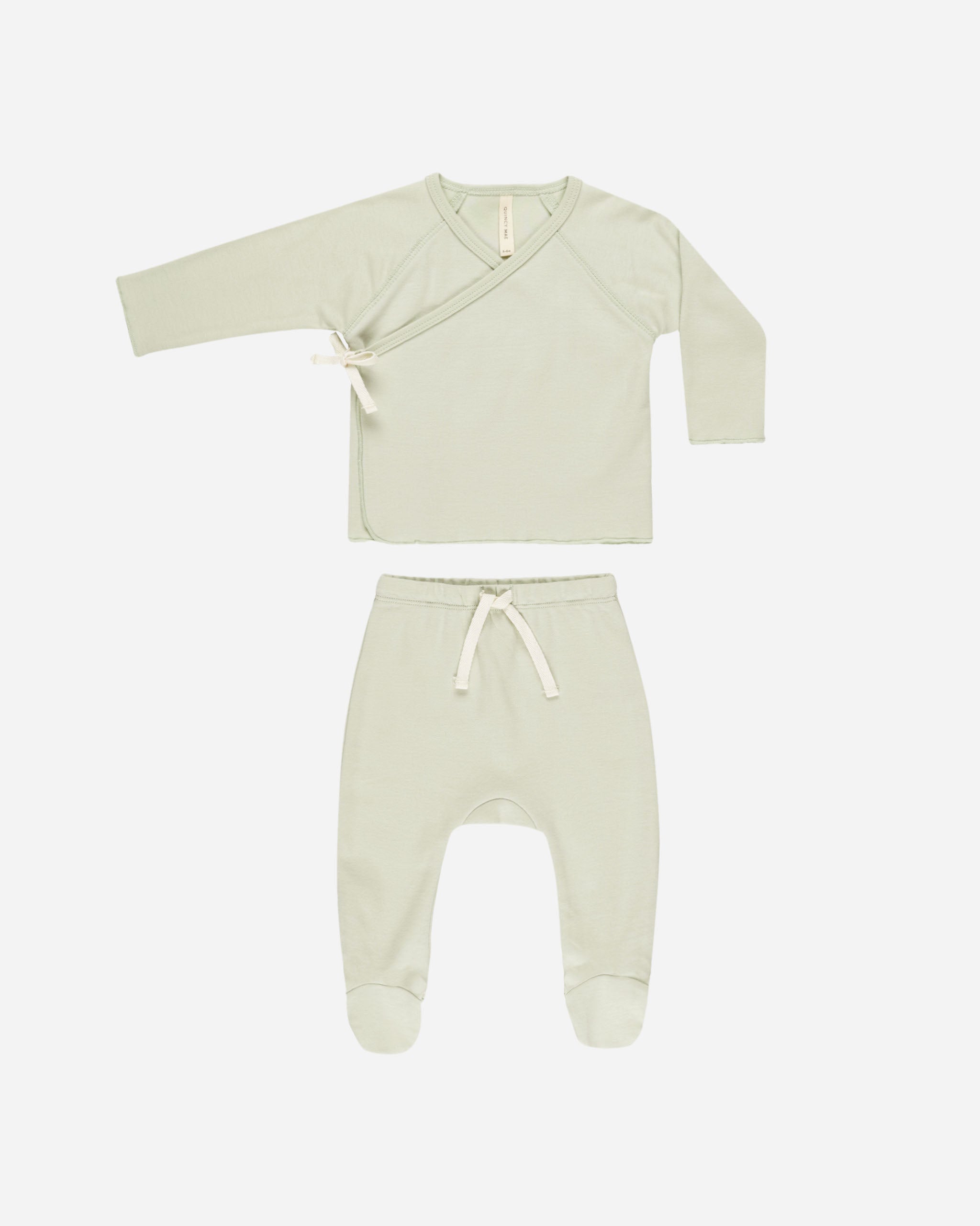 Ensemble haut cache-cœur et pantalon à pieds || Menthe