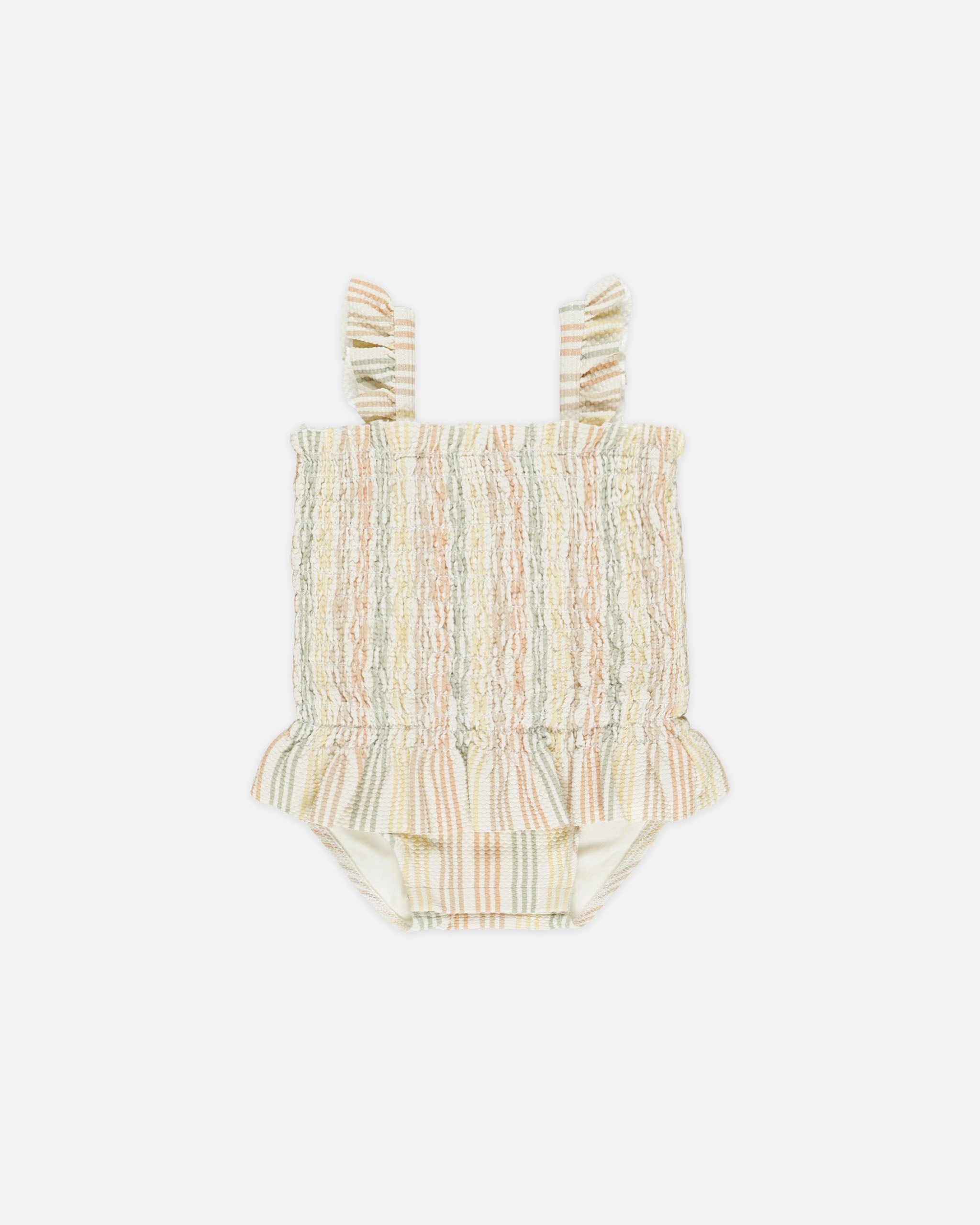 Maillot de bain une pièce à smocks || Rayures multicolores