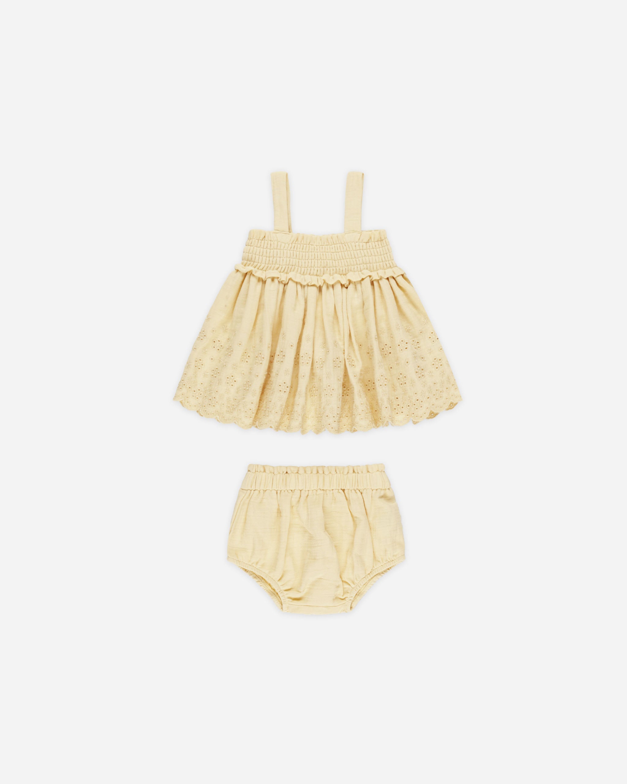 -Mae Smocked Top + Bloomer Set || Yellow-
