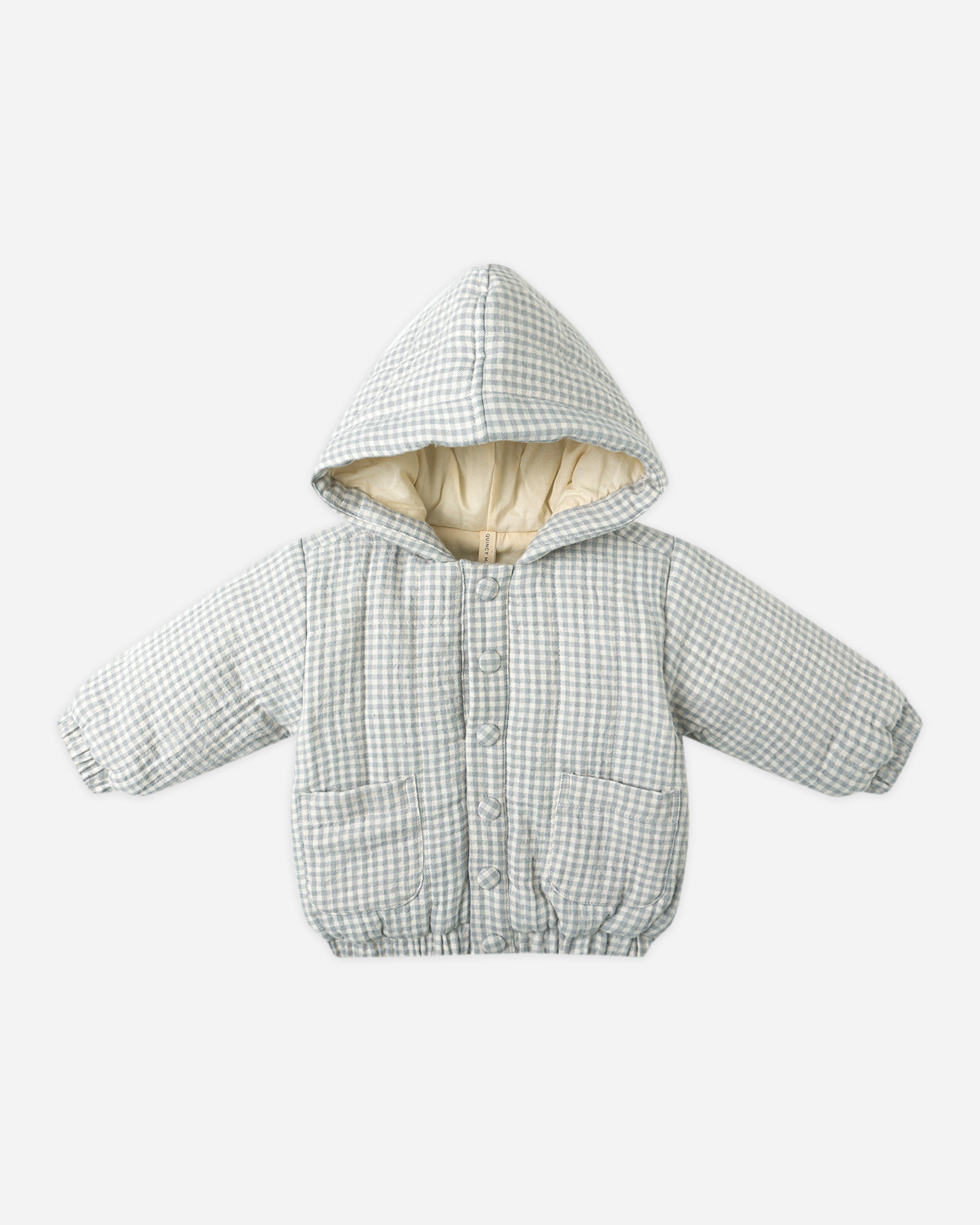 Hooded Woven Jacket || Blue Gingham – Quincy Mae