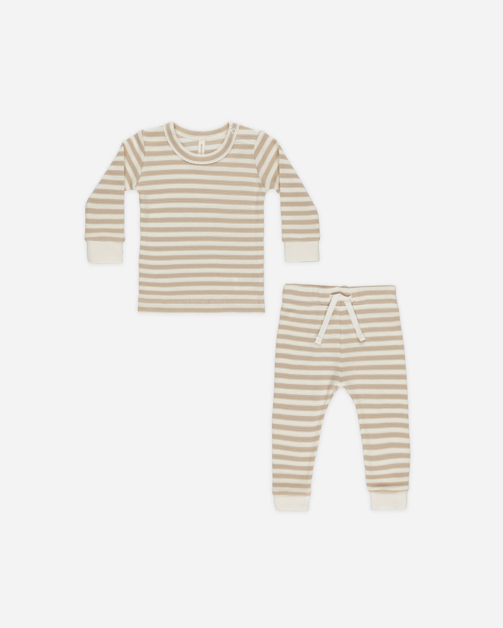 -Waffle Top + Pant Set || Oat Stripe-