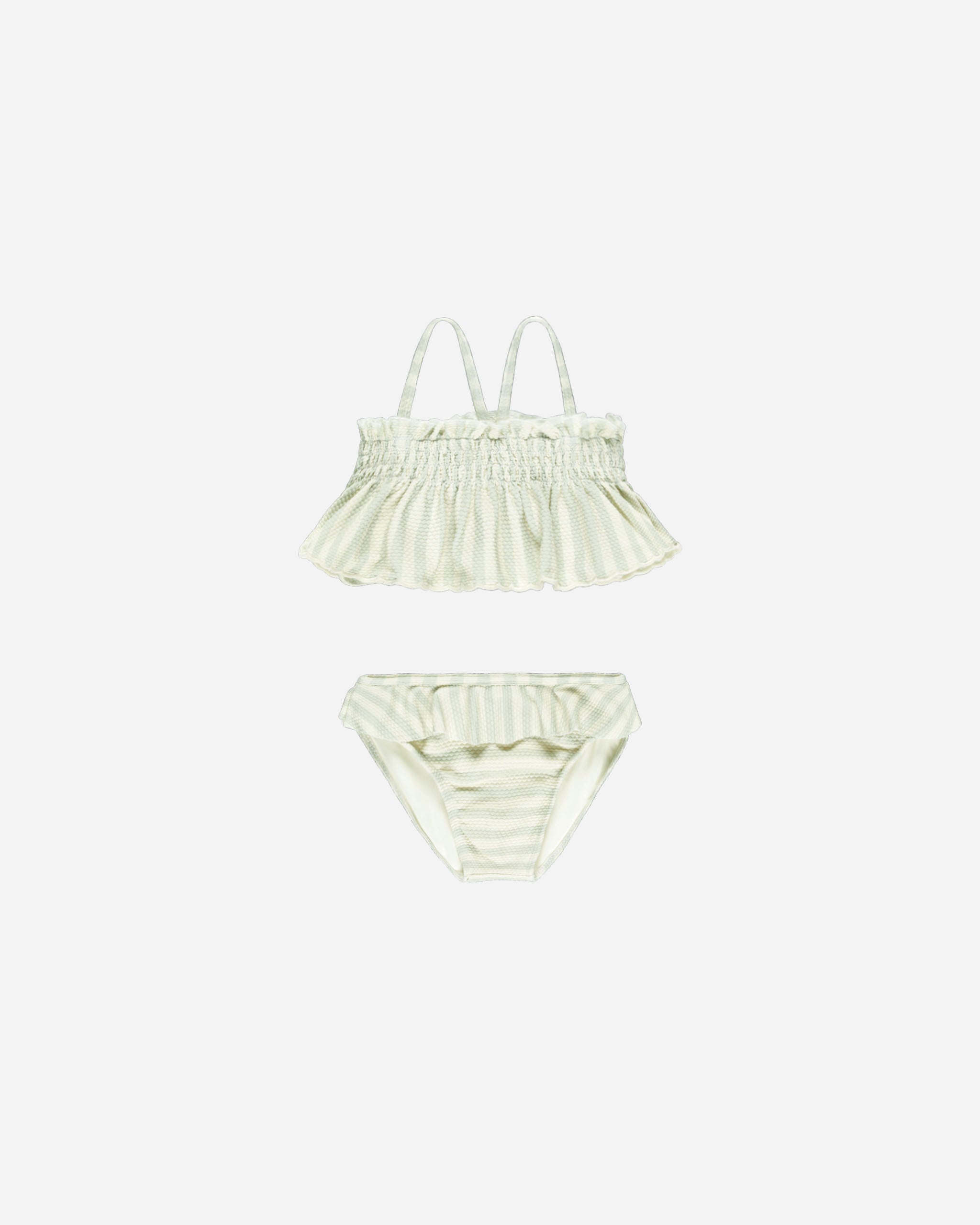 -Bikini à volants froncés || Rayures menthe-