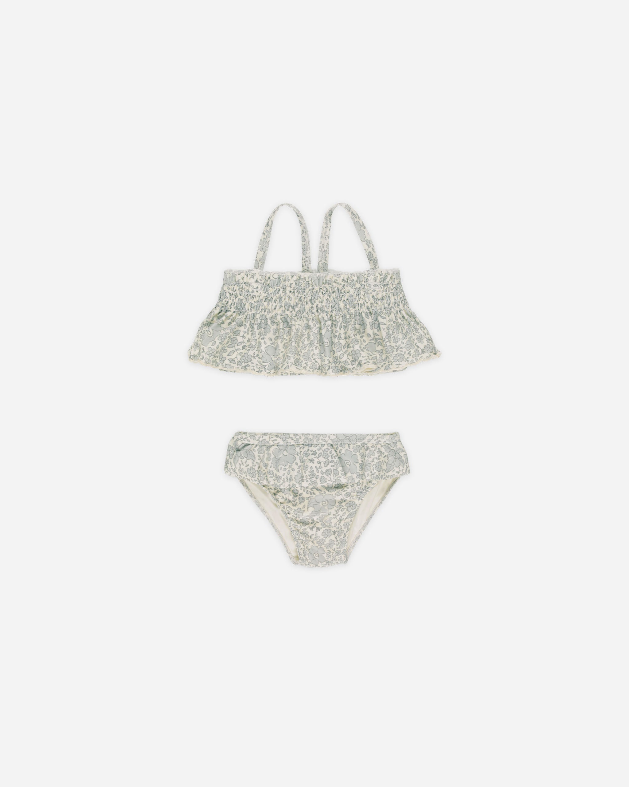 -Bikini à volants froncés || Fleur bleue-