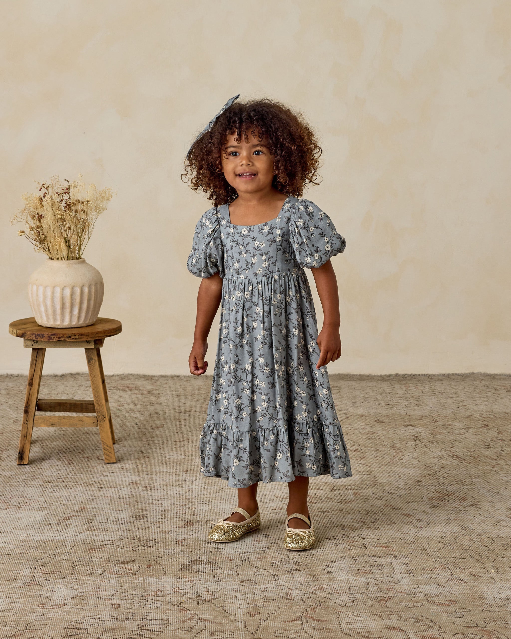 Robe Augusta | Motif fleuri bleu français