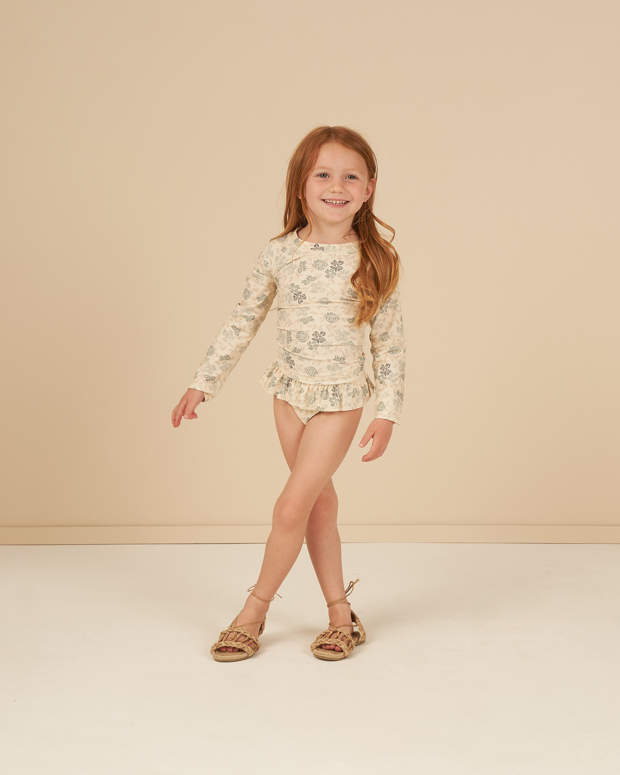 Rash Guard Girls Set || Blue Floral - Rylee + Cru | Kids Clothes | Trendy Baby Clothes | Modern Infant Outfits |
