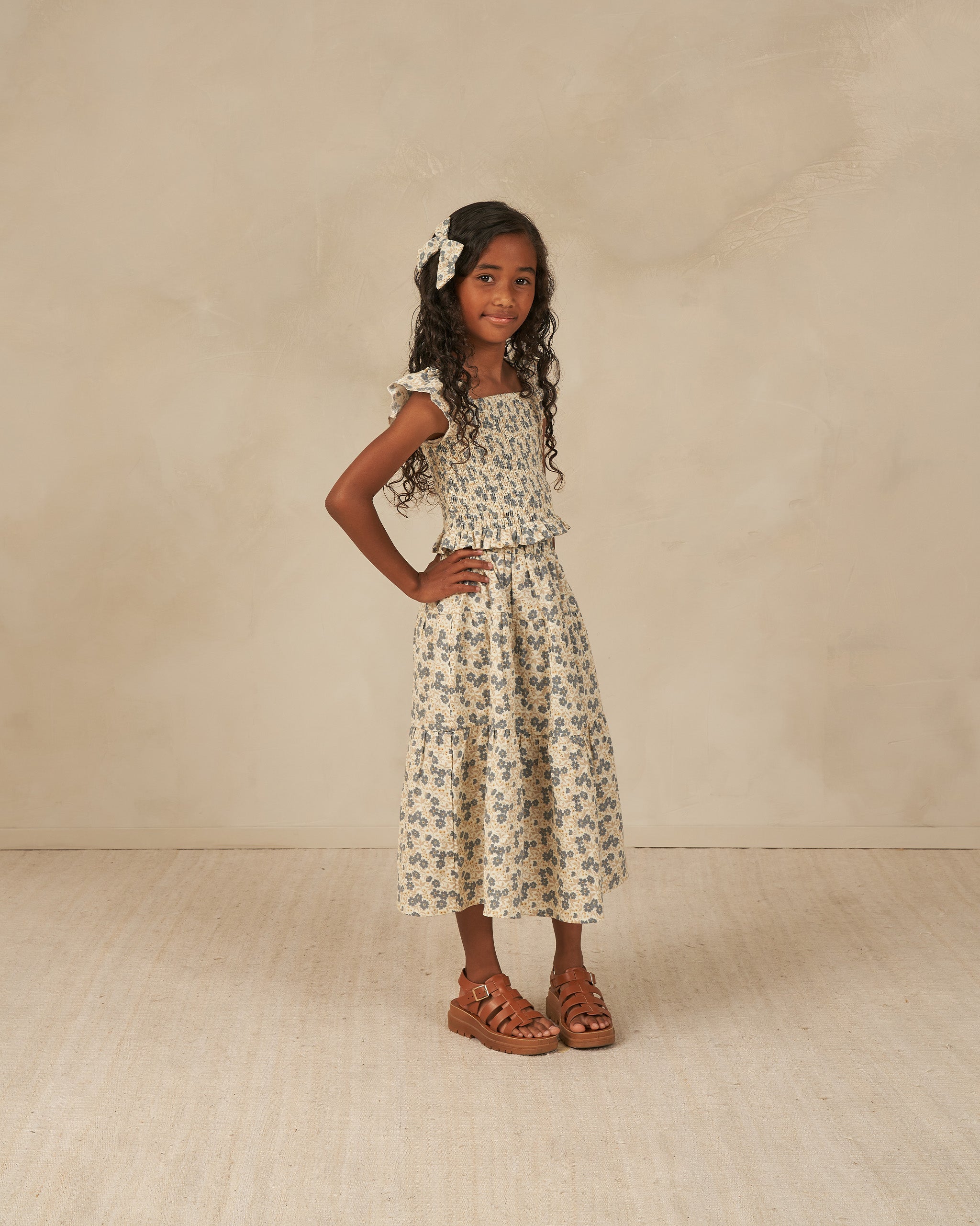 Tiered Midi Skirt || Blue Ditsy - Rylee + Cru | Kids Clothes | Trendy Baby Clothes | Modern Infant Outfits |