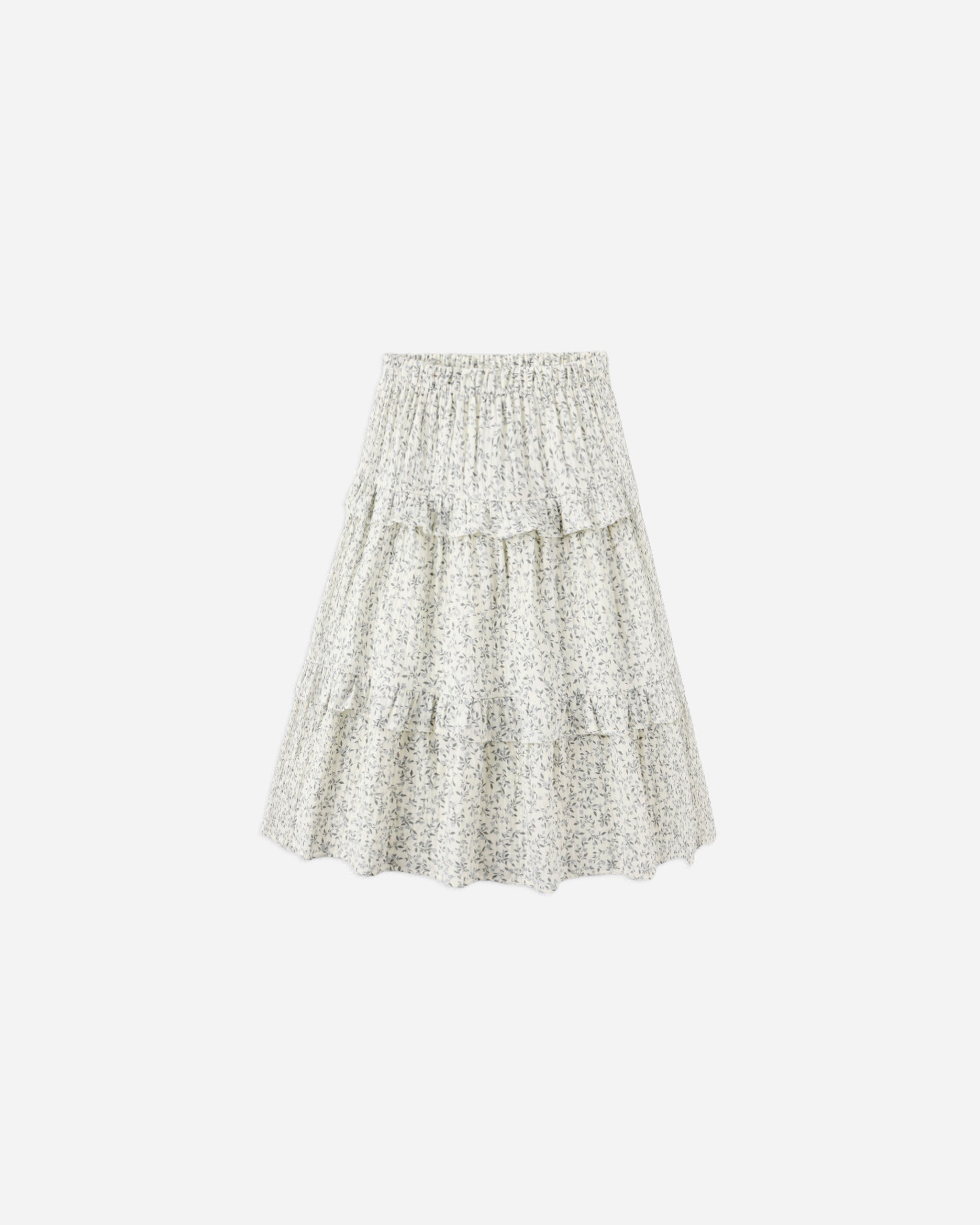 Jupe midi à volants || Vignes bleues