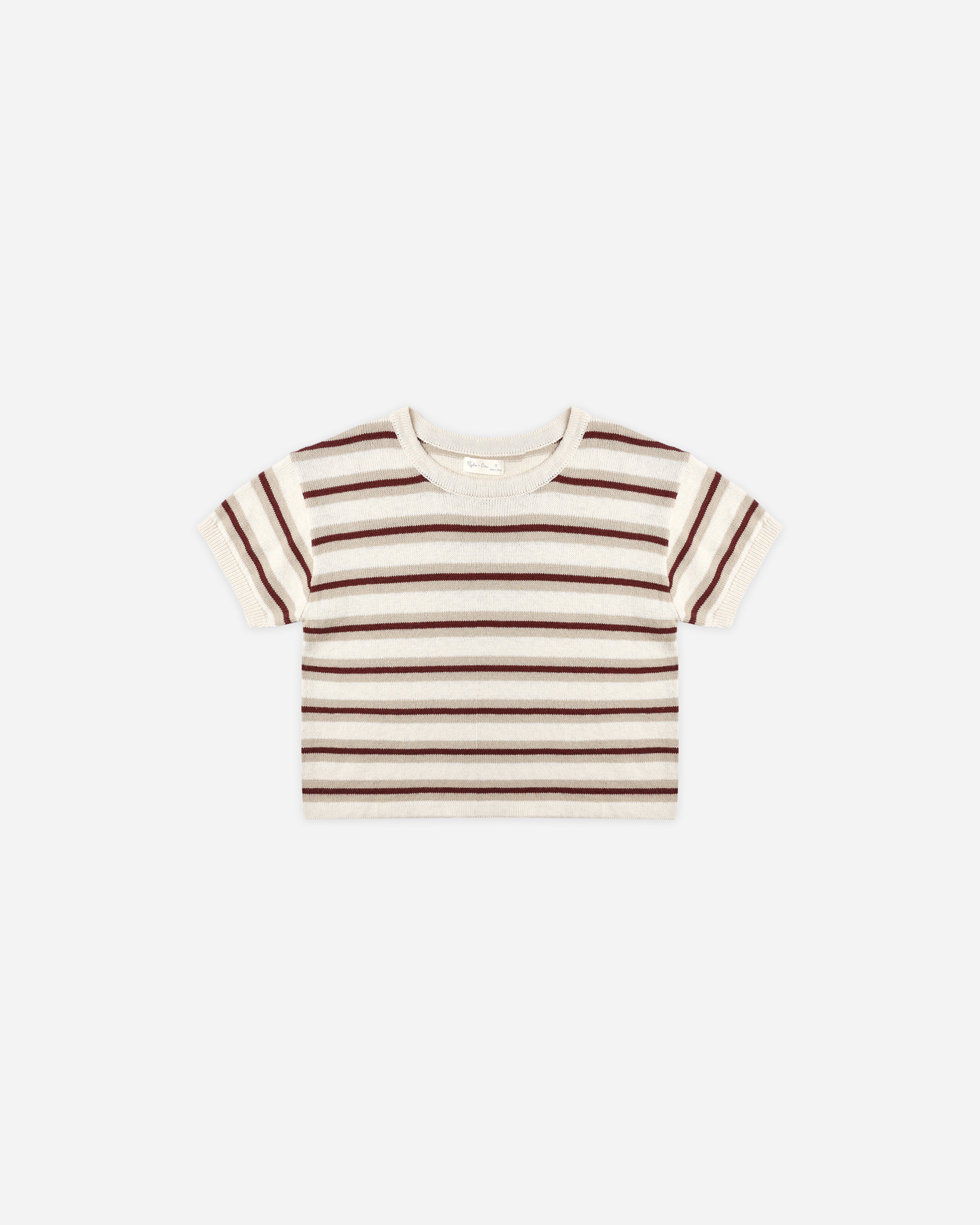 T-shirt court en maille carrée || Rayures automnales