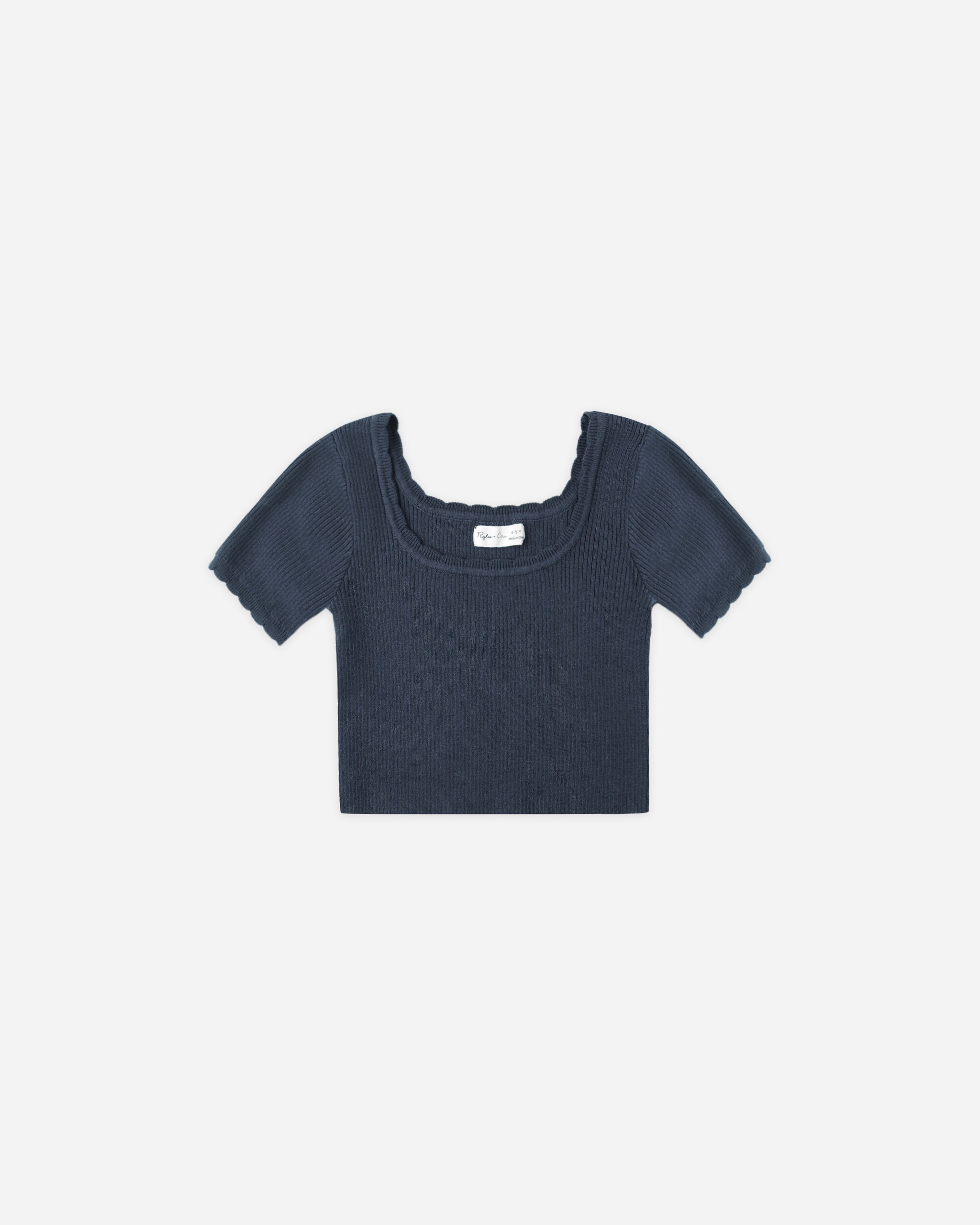 T-shirt festonné || Bleu marine