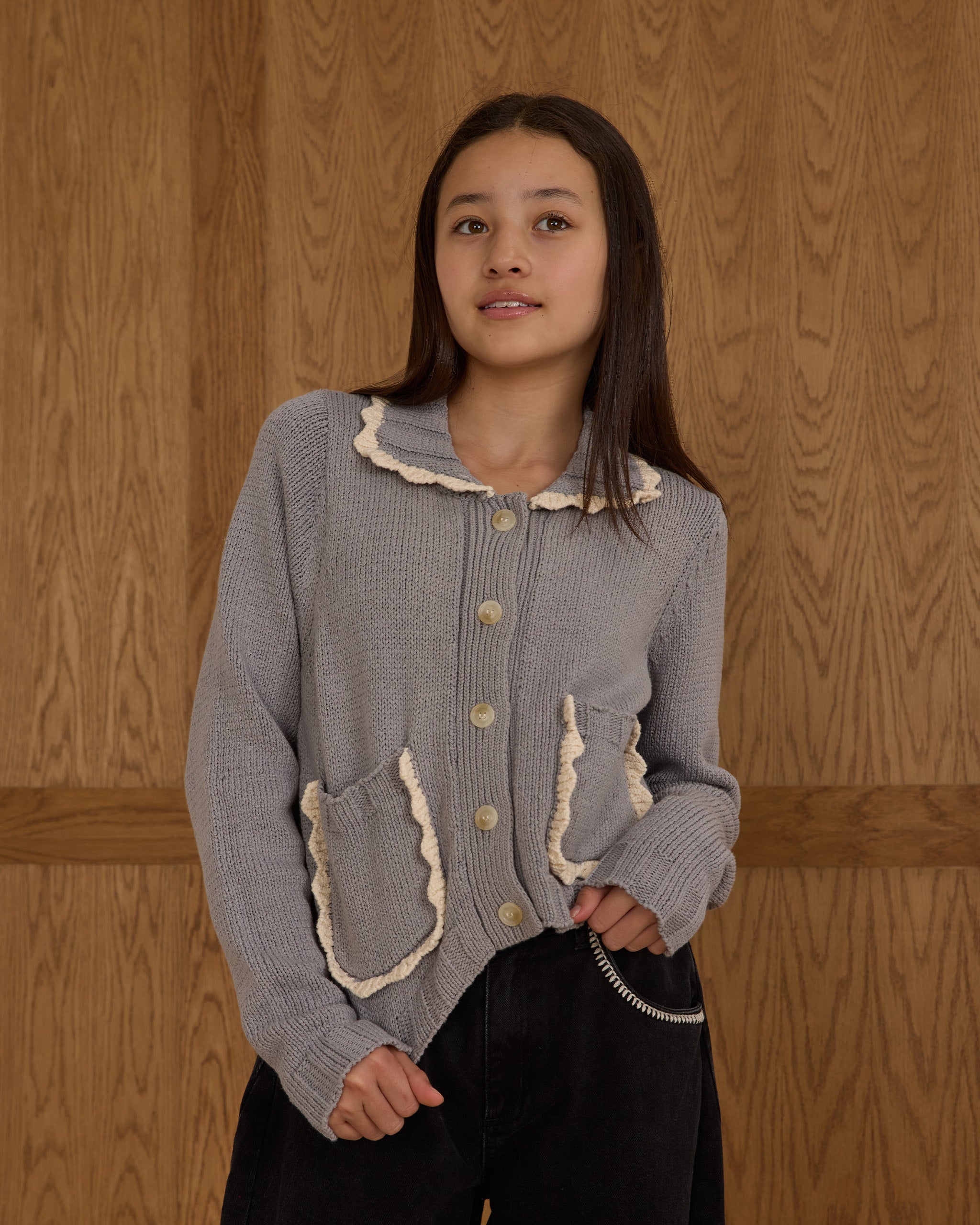 Collared Cardigan || Dusty Blue – Rylee Cru Canada