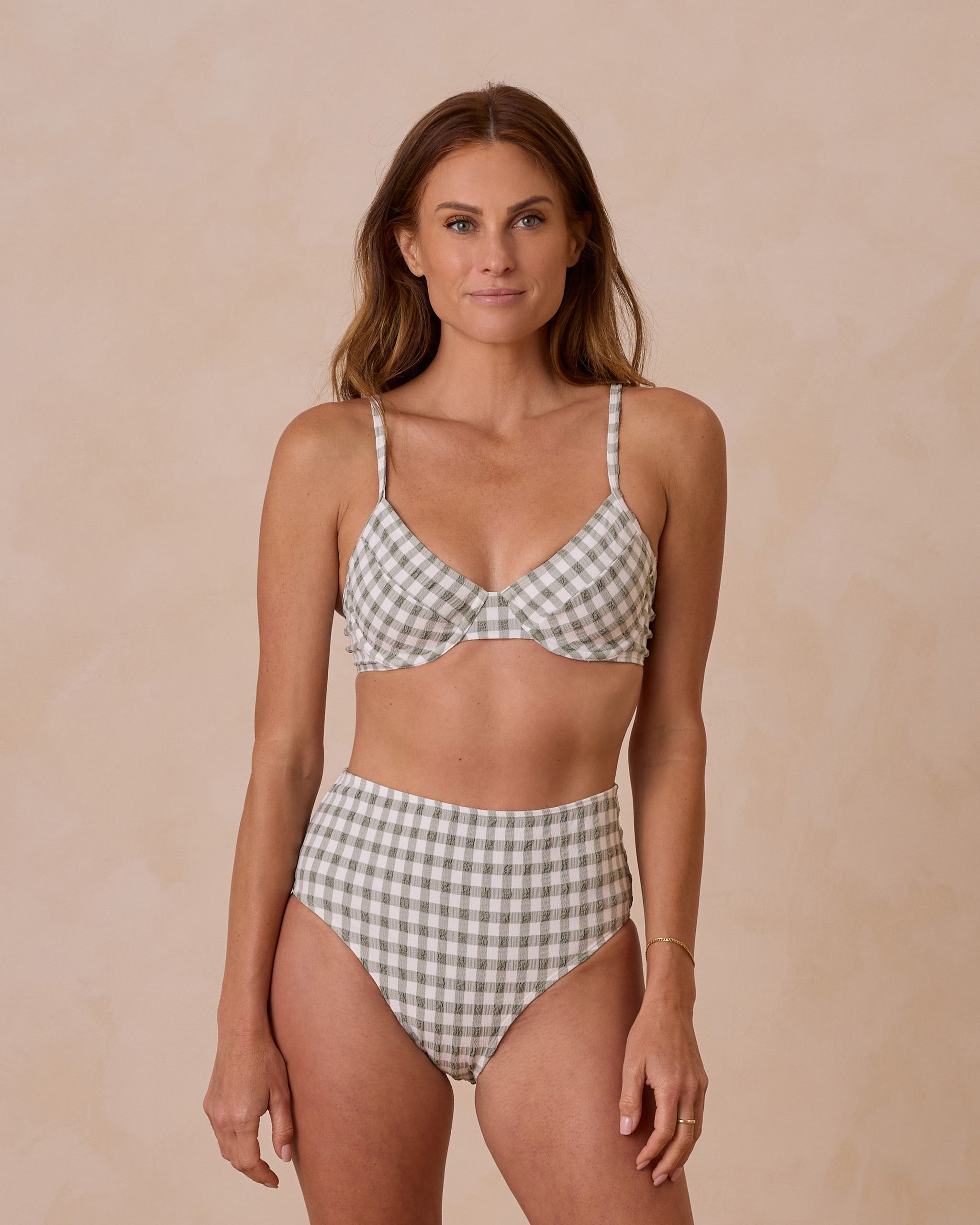 Retro Bikini Top Eucalyptus Check - Main Image