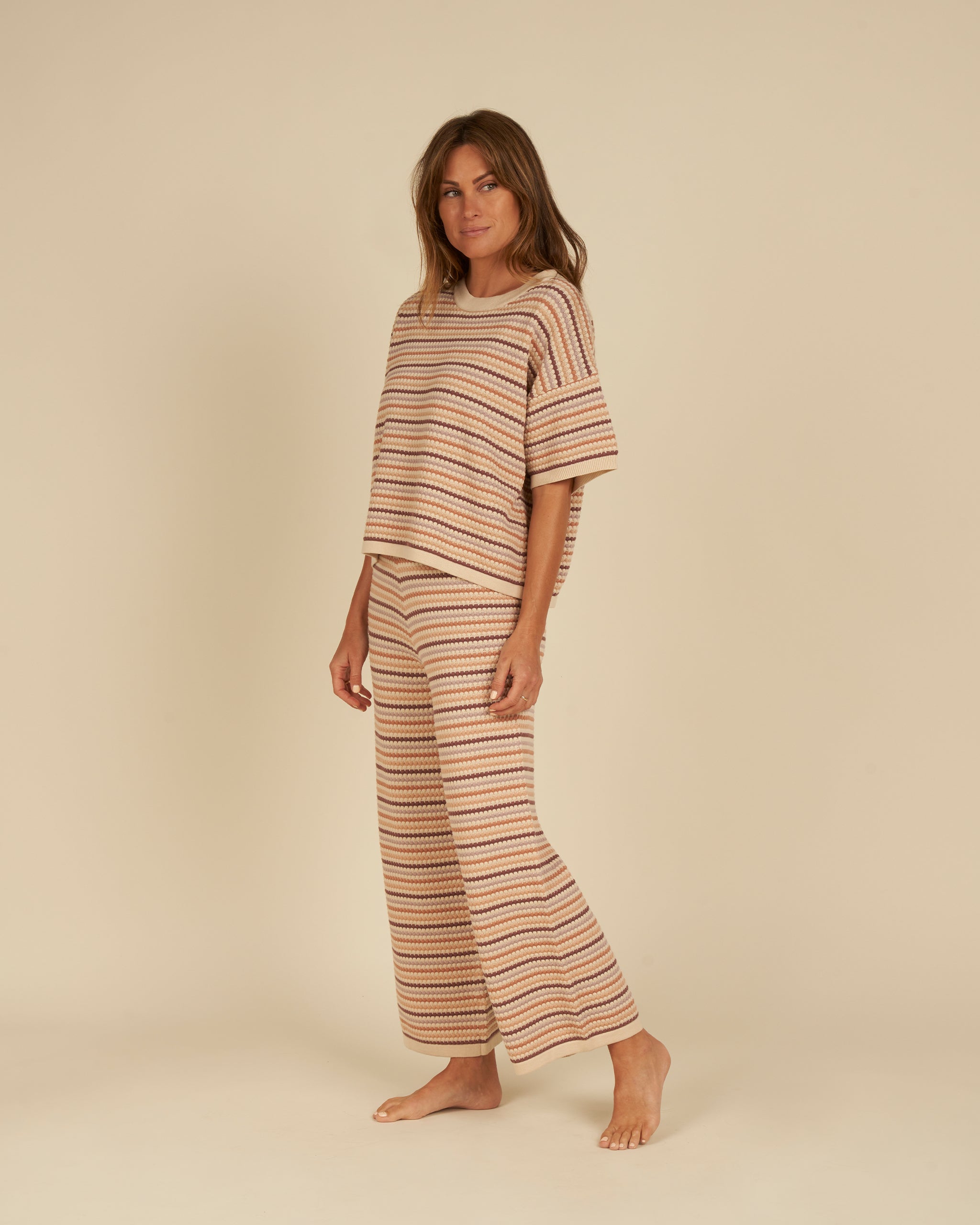 Knit Wide Leg Pant | Honeycomb Stripe - Rylee + Cru | Kids Clothes | Trendy Baby Clothes | Modern Infant Outfits |