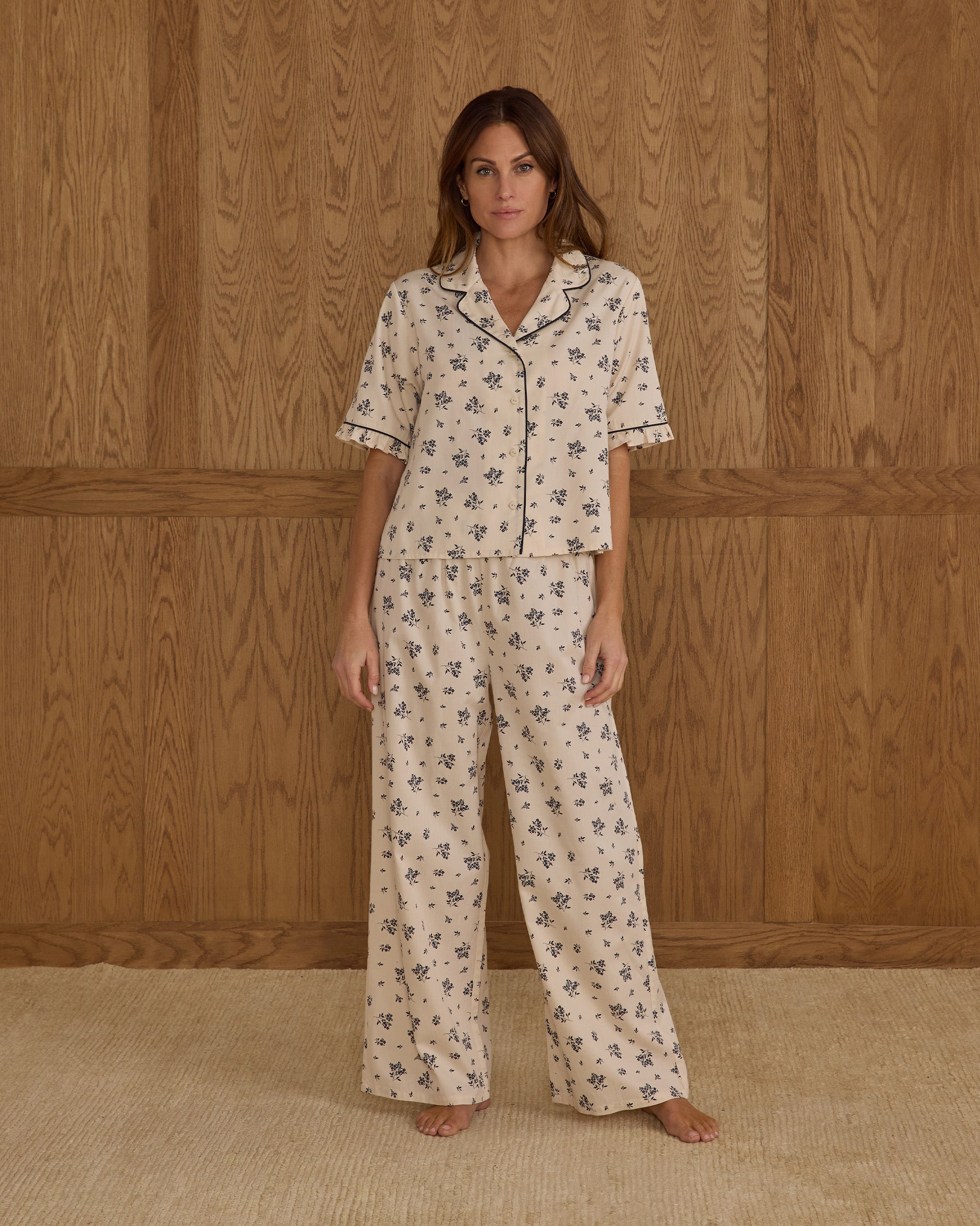 Ensemble pyjama tissé | Motif floral bleu