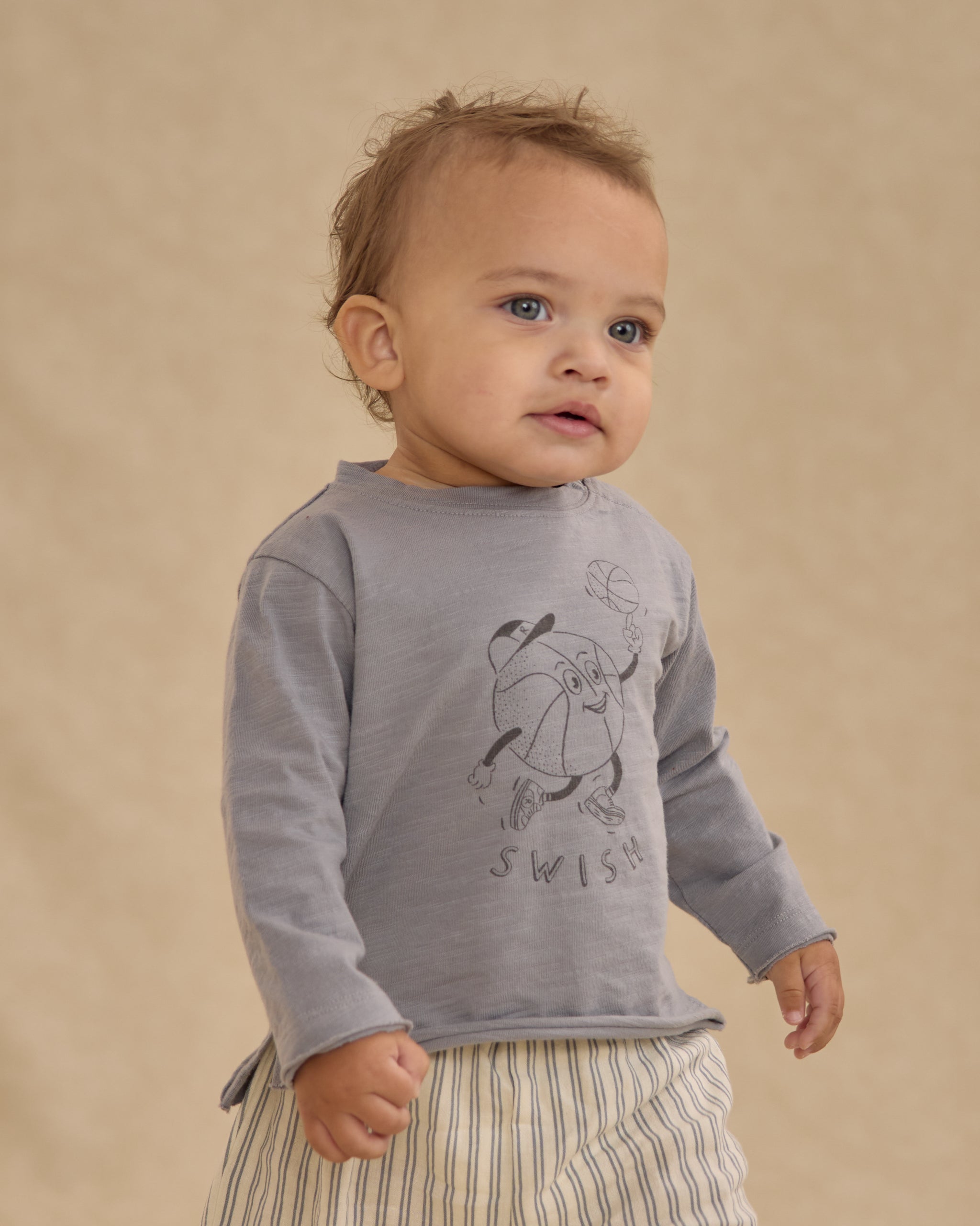 Raw Edge Long Sleeve Tee || Basketball - Rylee + Cru | Kids Clothes | Trendy Baby Clothes | Modern Infant Outfits |