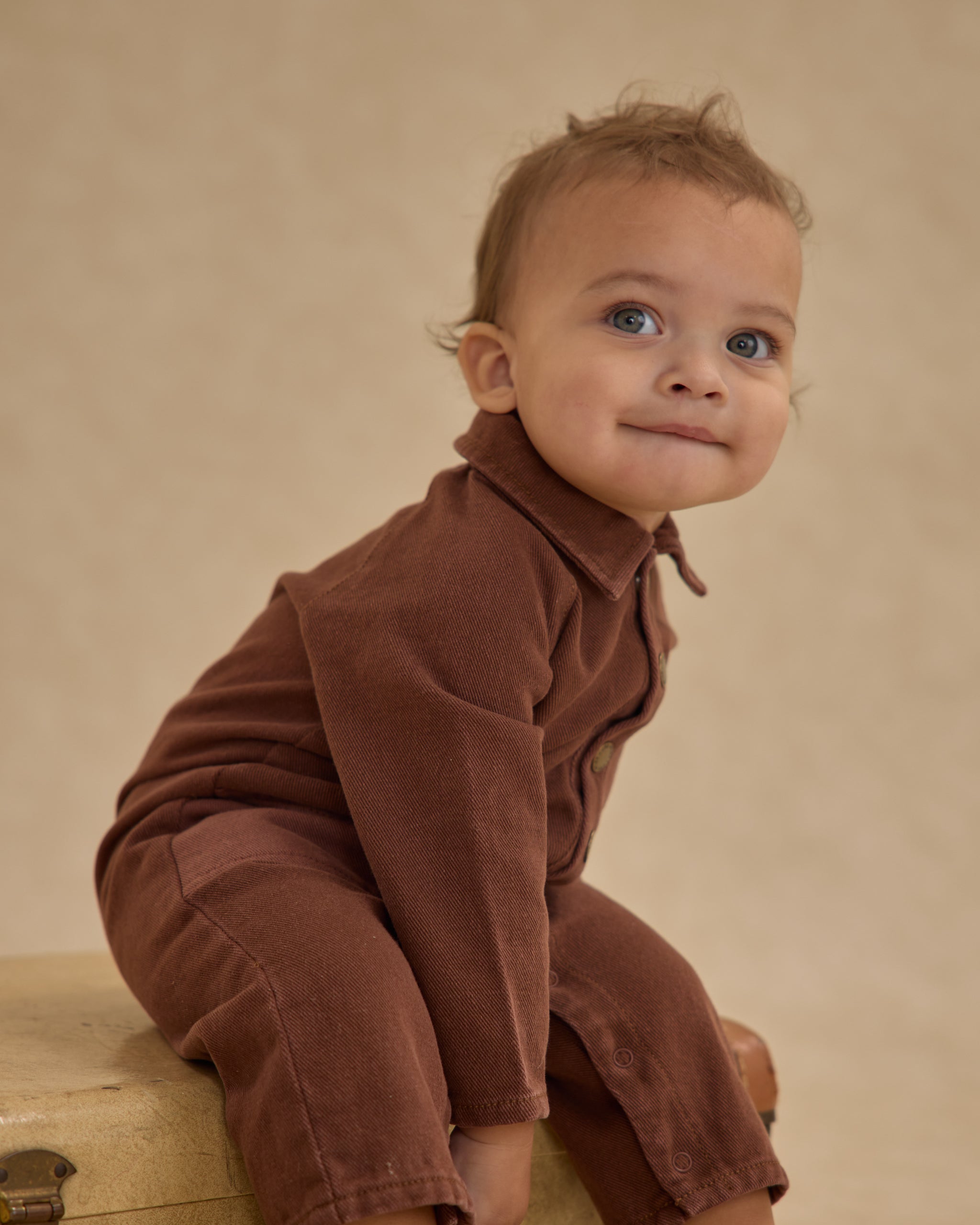 Collared Baby Jumpsuit || Brown - Rylee + Cru | Kids Clothes | Trendy Baby Clothes | Modern Infant Outfits |