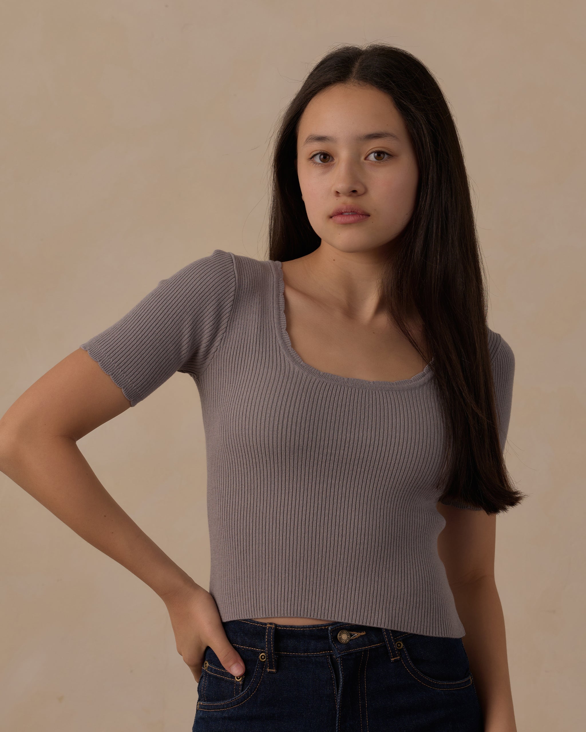 Teen Scallop Tee Dusty Blue - Rylee + Cru | Kids Clothes | Trendy Baby Clothes | Modern Infant Outfits |