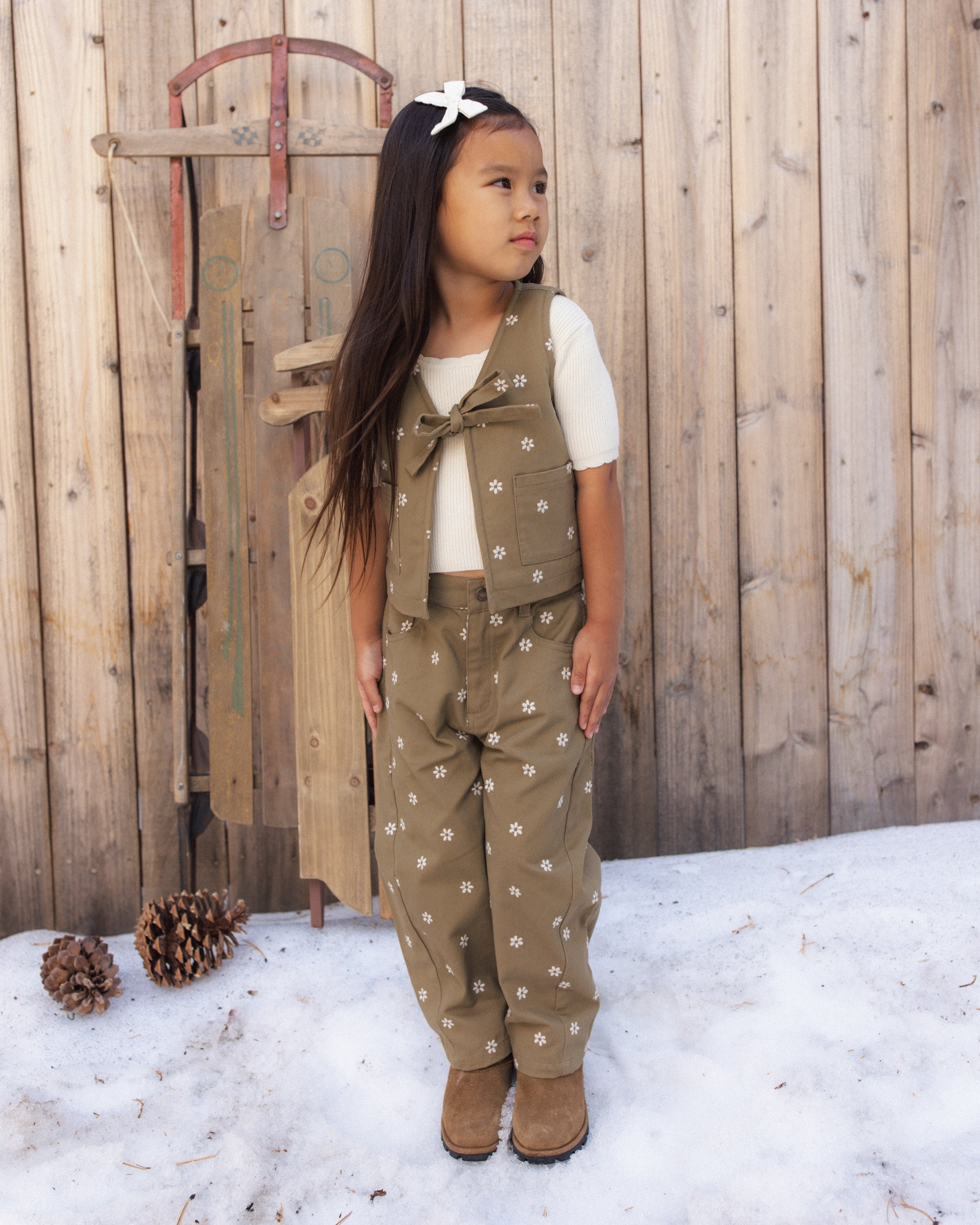 Barrel Pant Embroidered Daisies - Rylee + Cru | Kids Clothes | Trendy Baby Clothes | Modern Infant Outfits |