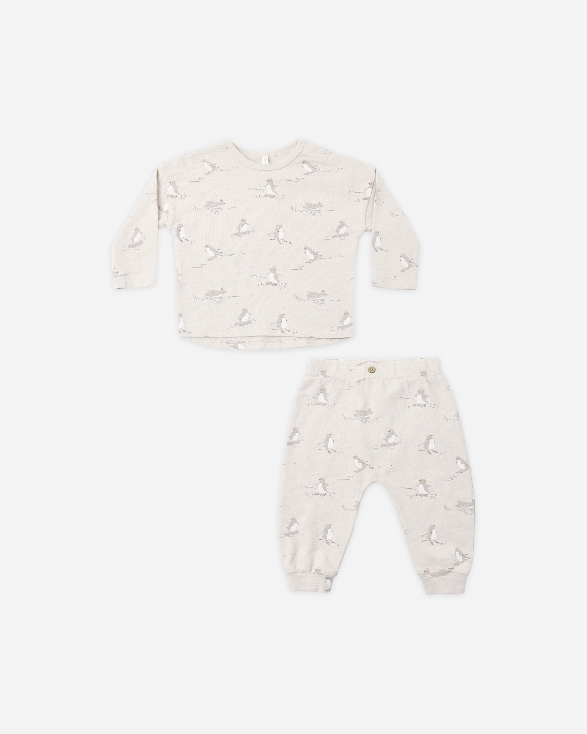 Long Sleeve Tee + Pant Set Skiing Penguins - Rylee + Cru | Kids Clothes | Trendy Baby Clothes | Modern Infant Outfits |