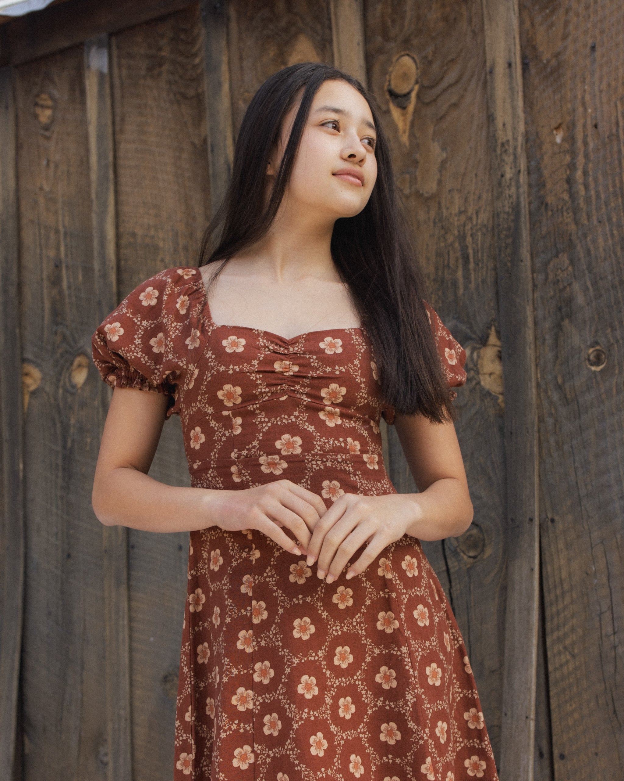 Teen Zoe Dress Brick Daisies - Rylee + Cru | Kids Clothes | Trendy Baby Clothes | Modern Infant Outfits |