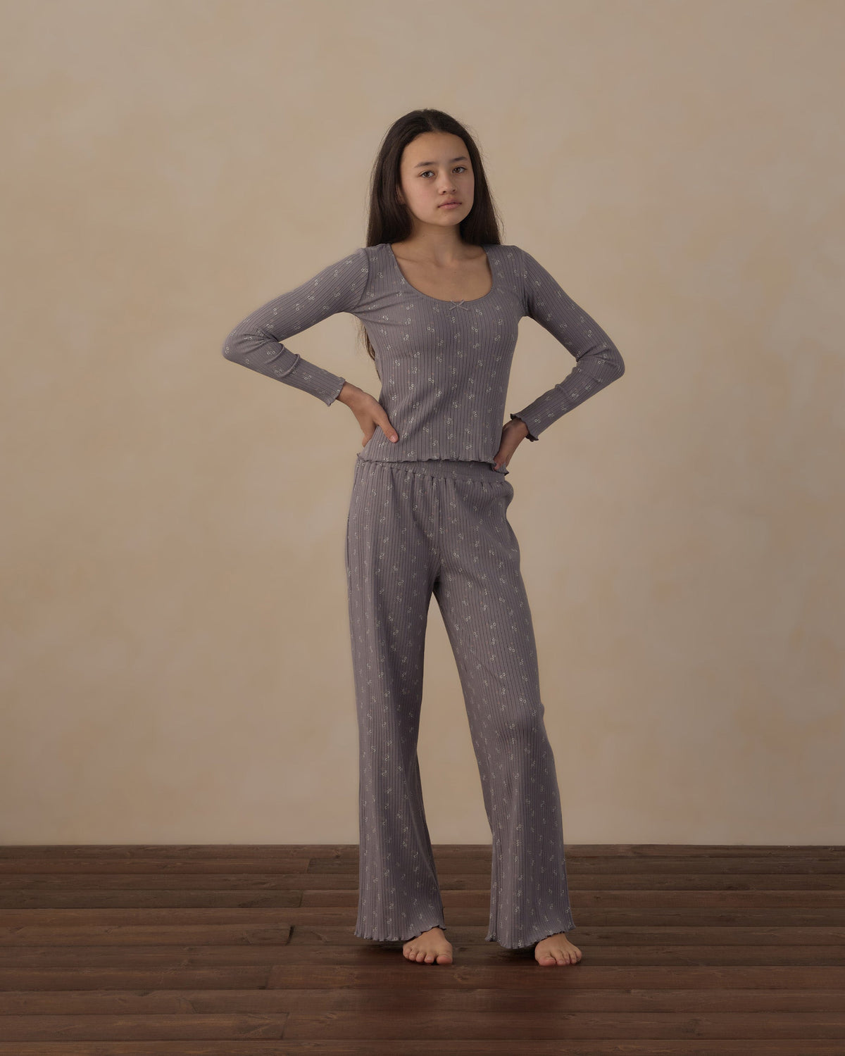 Teen Ribbed Lounge Set Slate Bloom - Rylee + Cru | Kids Clothes | Trendy Baby Clothes | Modern Infant Outfits |