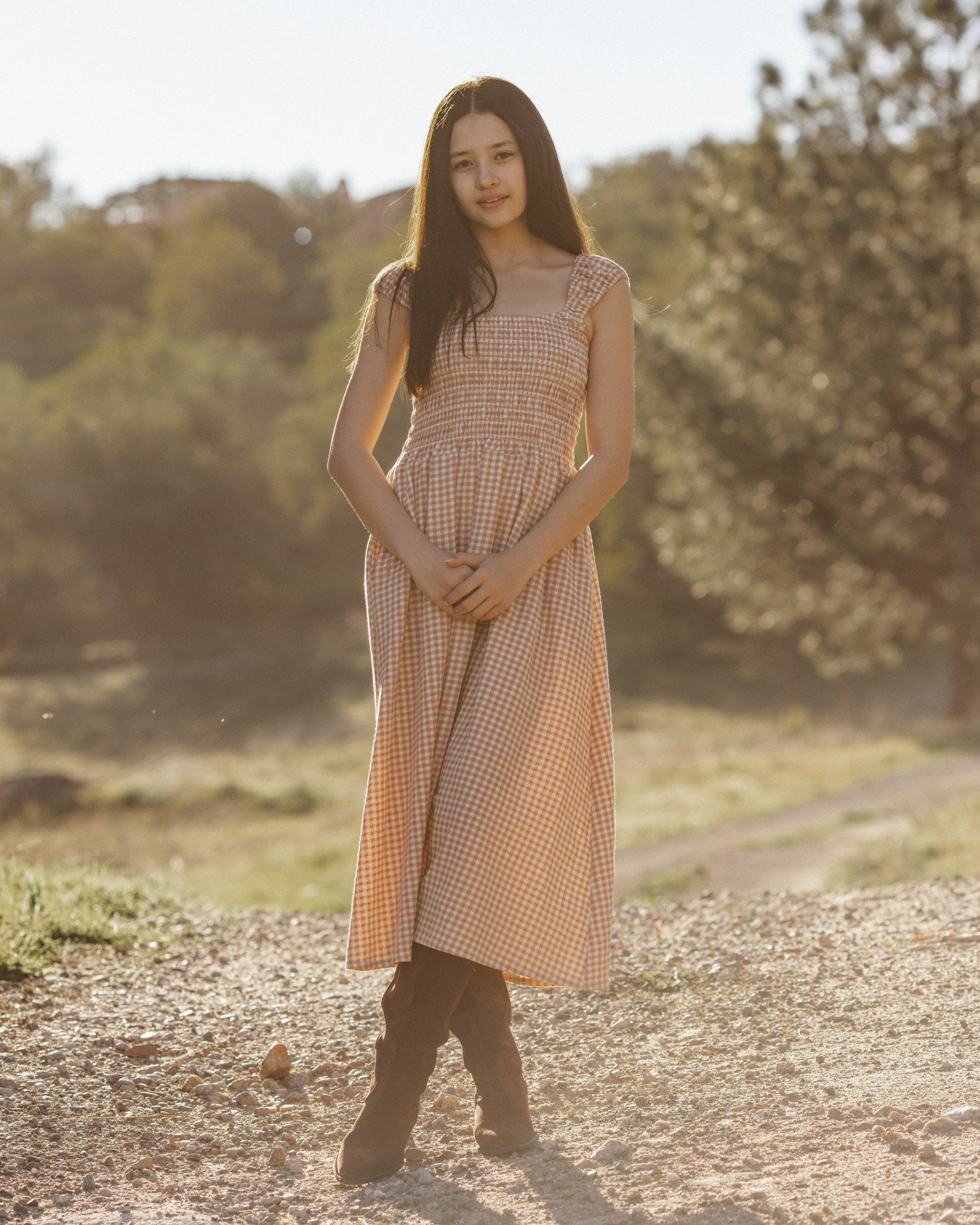 Teen Jess Dress Fawn Gingham - Rylee + Cru | Kids Clothes | Trendy Baby Clothes | Modern Infant Outfits |
