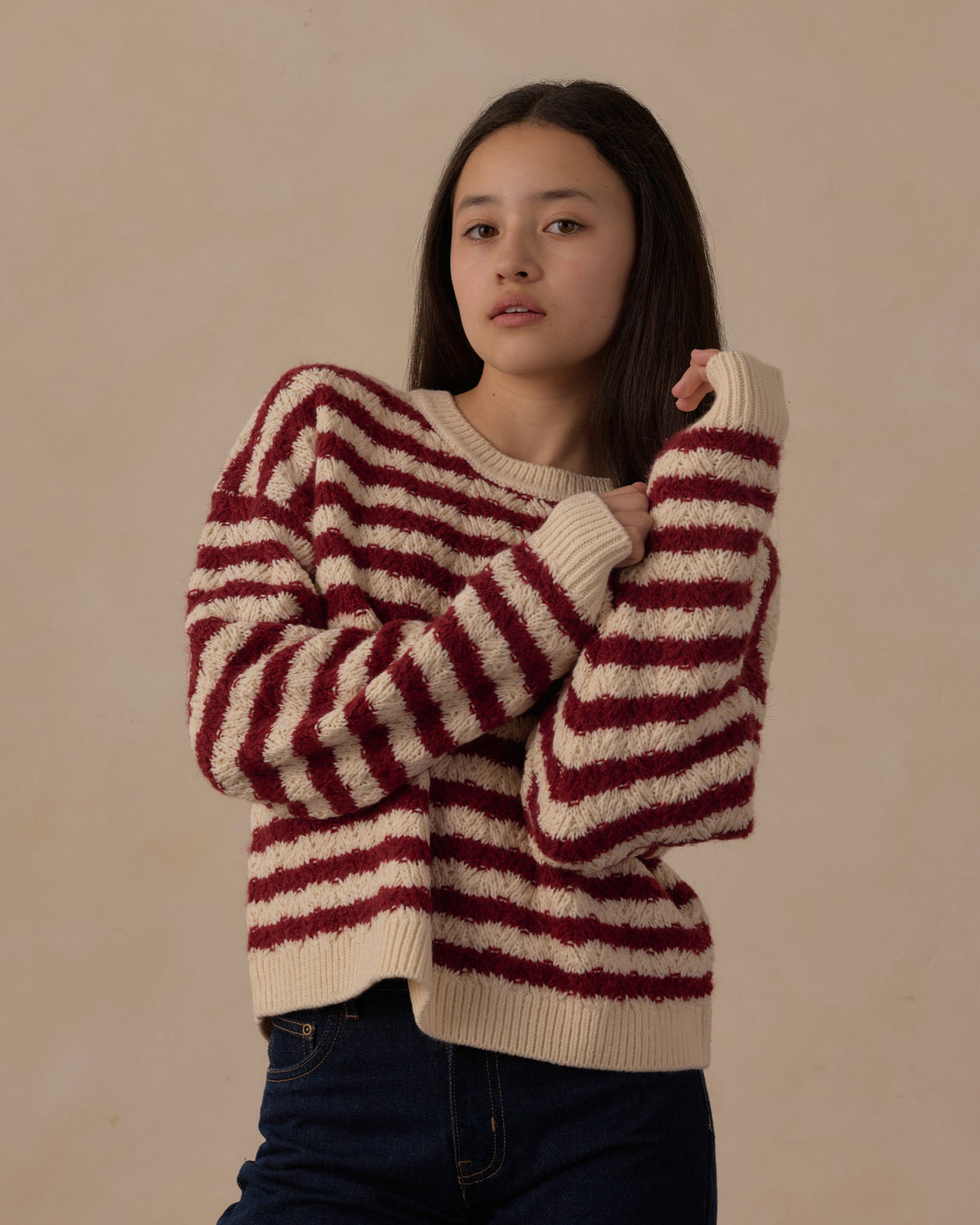 Teen Carolina Sweater Ruby Stripe - Rylee + Cru | Kids Clothes | Trendy Baby Clothes | Modern Infant Outfits |