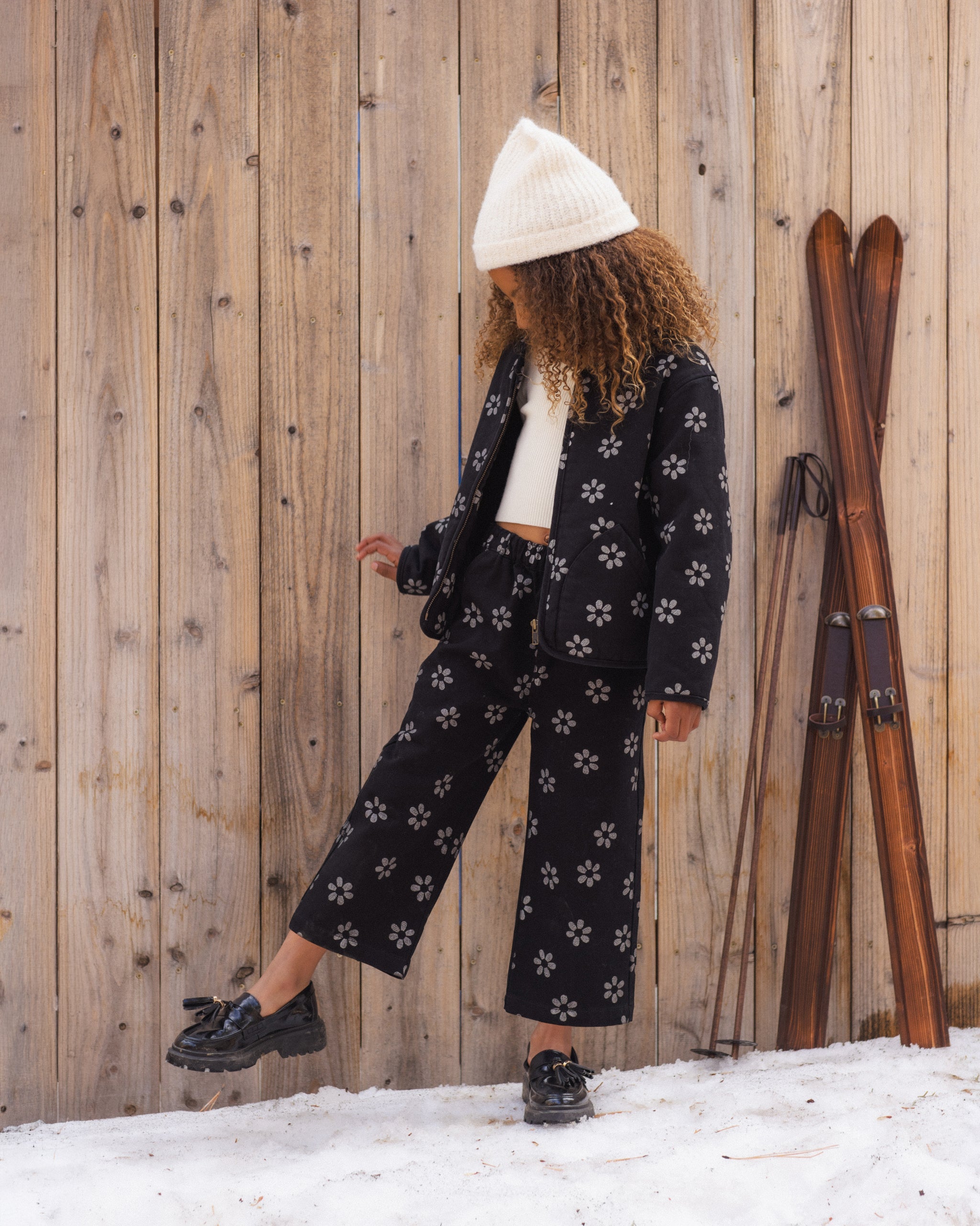 Alix Quilted Jacket Black Daisy - Rylee + Cru | Kids Clothes | Trendy Baby Clothes | Modern Infant Outfits |