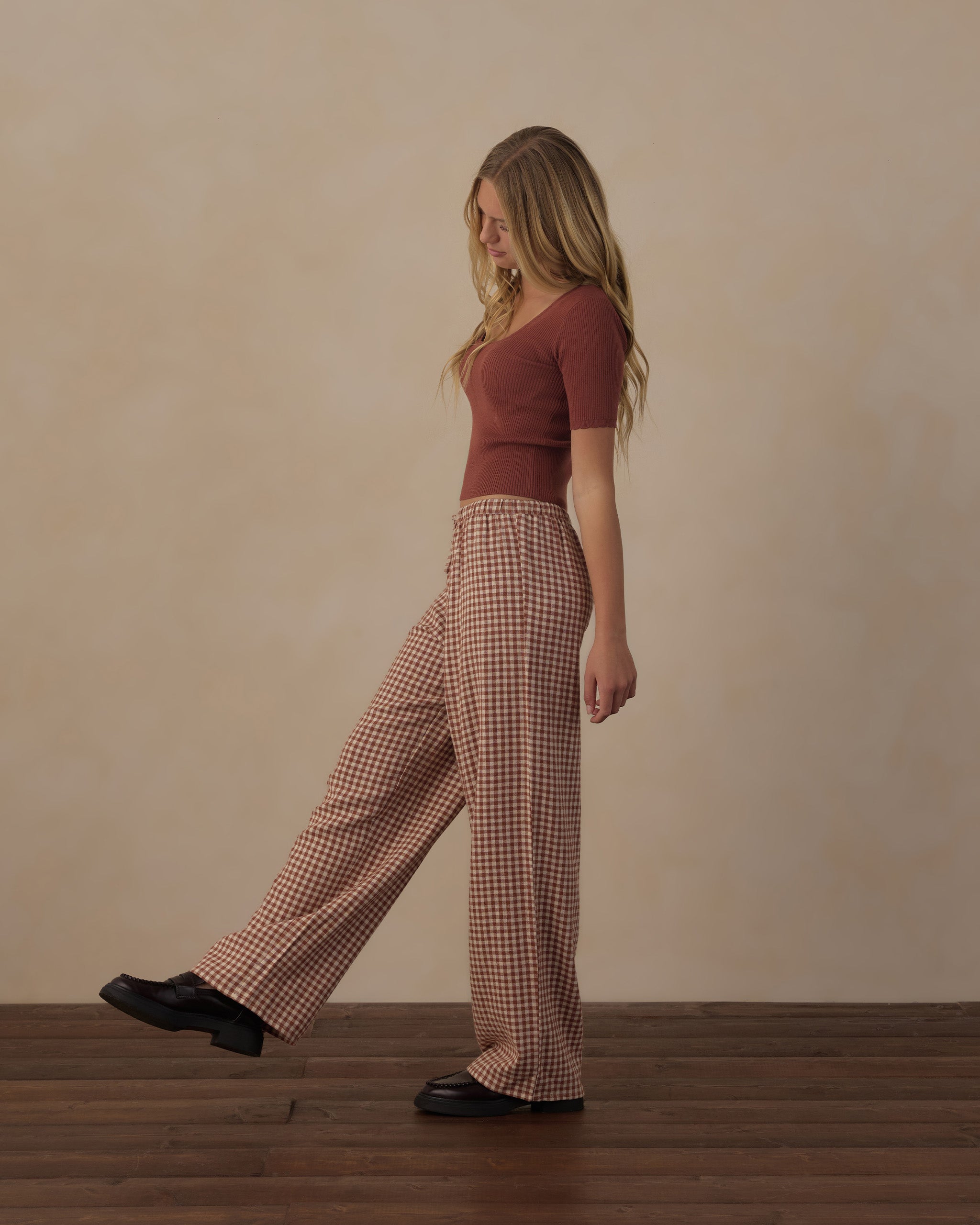 Teen Wide Leg Pant Brick Check - Rylee + Cru | Kids Clothes | Trendy Baby Clothes | Modern Infant Outfits |
