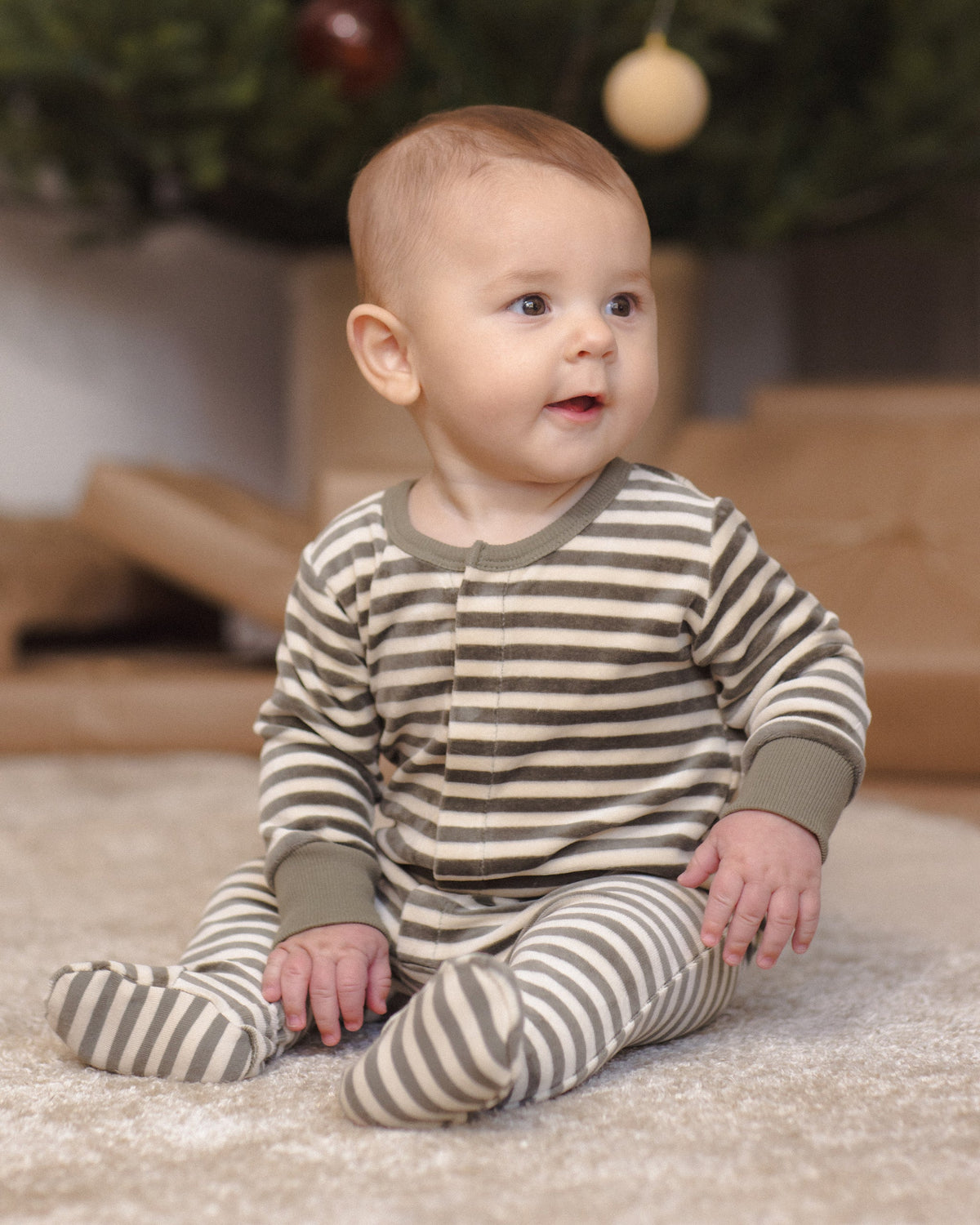 Hidden Snap Footie Spruce Stripe - Rylee + Cru | Kids Clothes | Trendy Baby Clothes | Modern Infant Outfits |