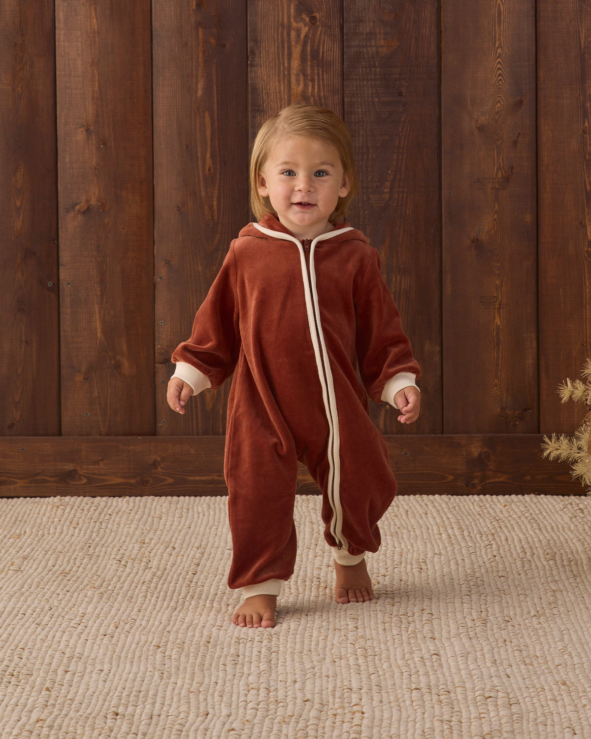 Velour Zip Jumpsuit Redwood - Rylee + Cru | Kids Clothes | Trendy Baby Clothes | Modern Infant Outfits |