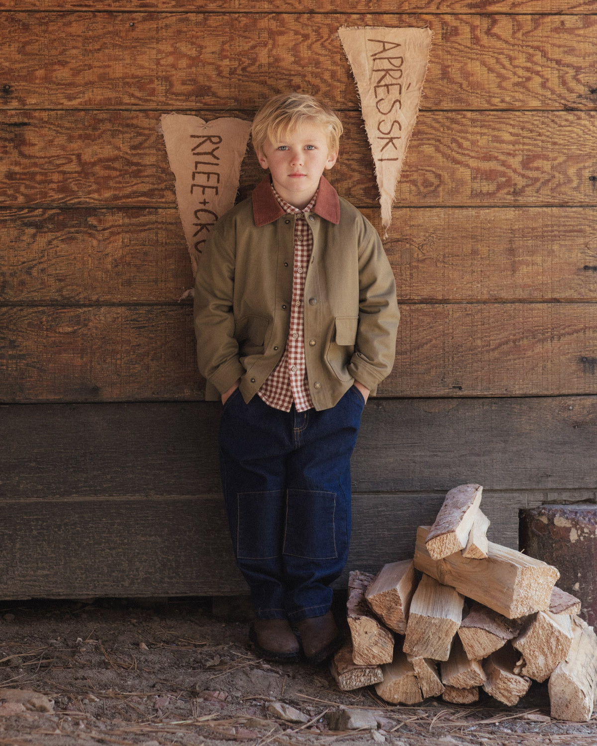 Collared Long Sleeve Shirt Brick Check - Rylee + Cru | Kids Clothes | Trendy Baby Clothes | Modern Infant Outfits |