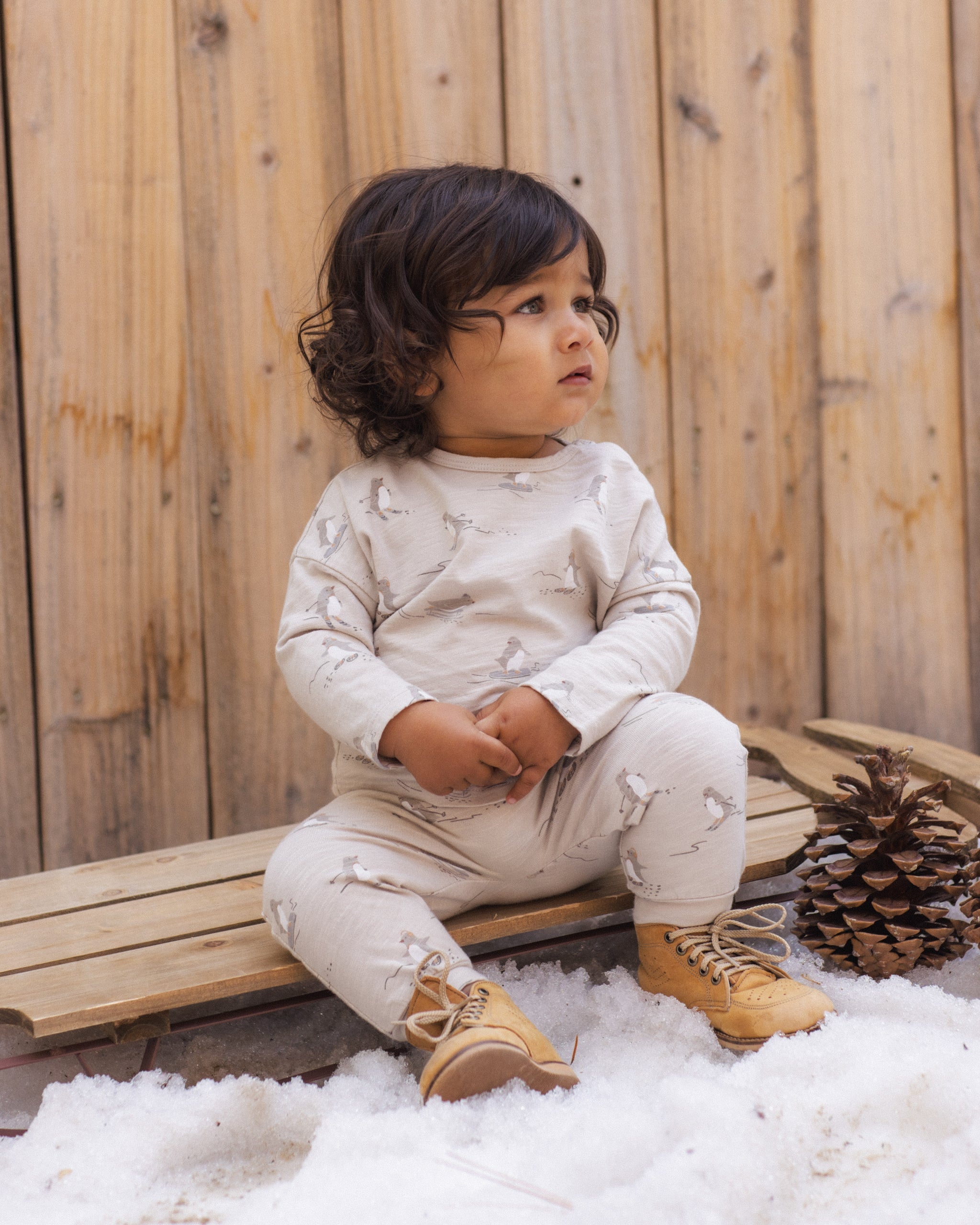 Long Sleeve Tee + Pant Set Skiing Penguins - Rylee + Cru | Kids Clothes | Trendy Baby Clothes | Modern Infant Outfits |