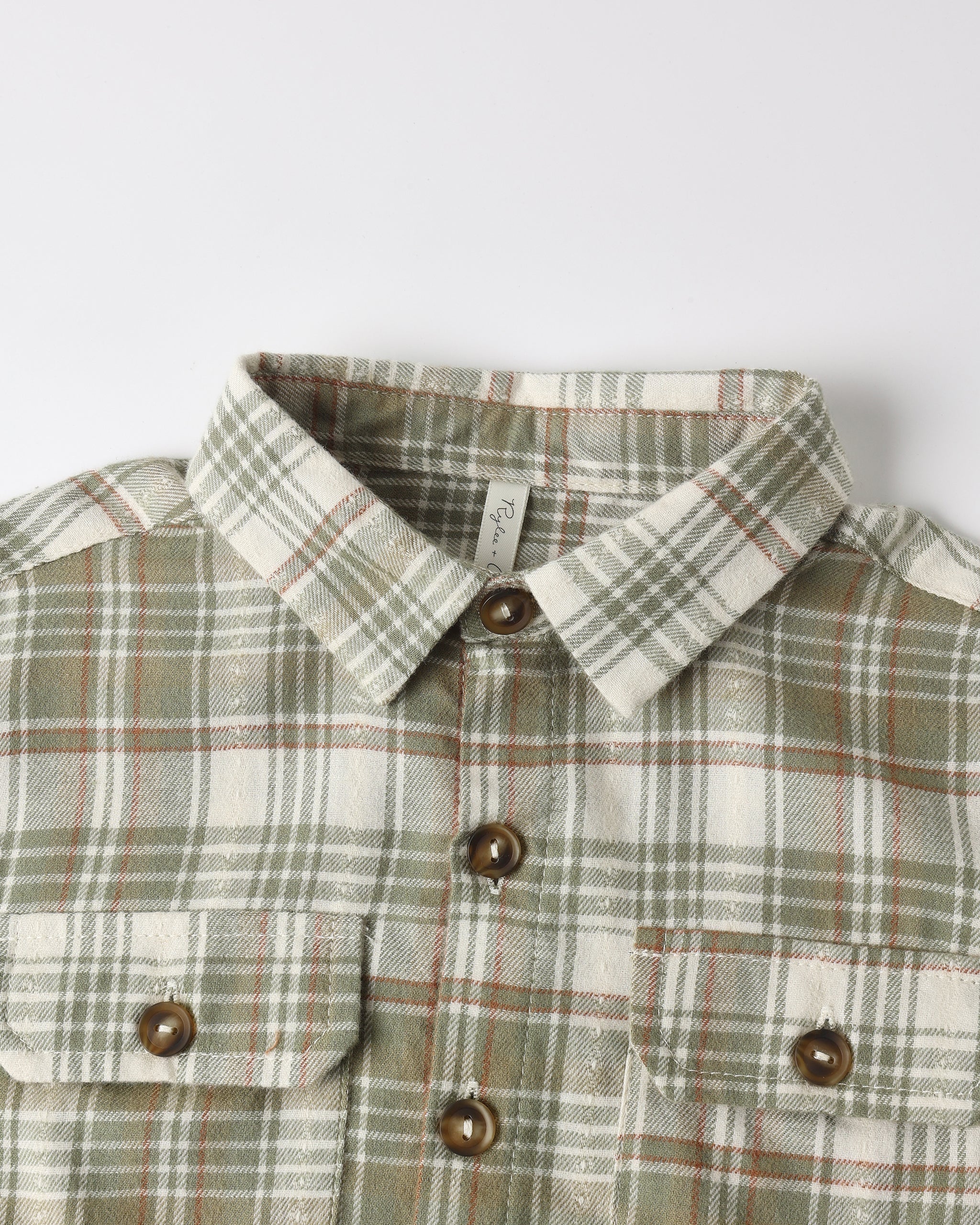 Pocketed Corduroy Shirt Olive Dobby Plaid - Rylee + Cru | Kids Clothes | Trendy Baby Clothes | Modern Infant Outfits |