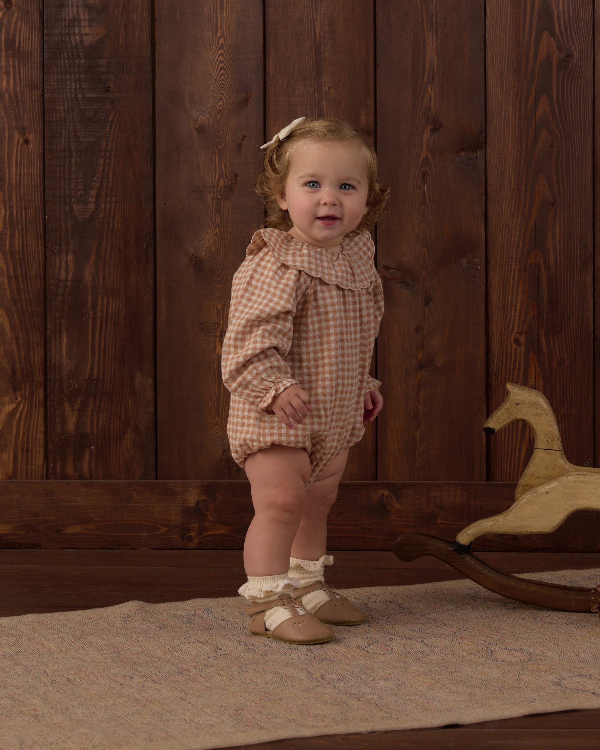 Colette Romper Fawn Gingham - Rylee + Cru | Kids Clothes | Trendy Baby Clothes | Modern Infant Outfits |
