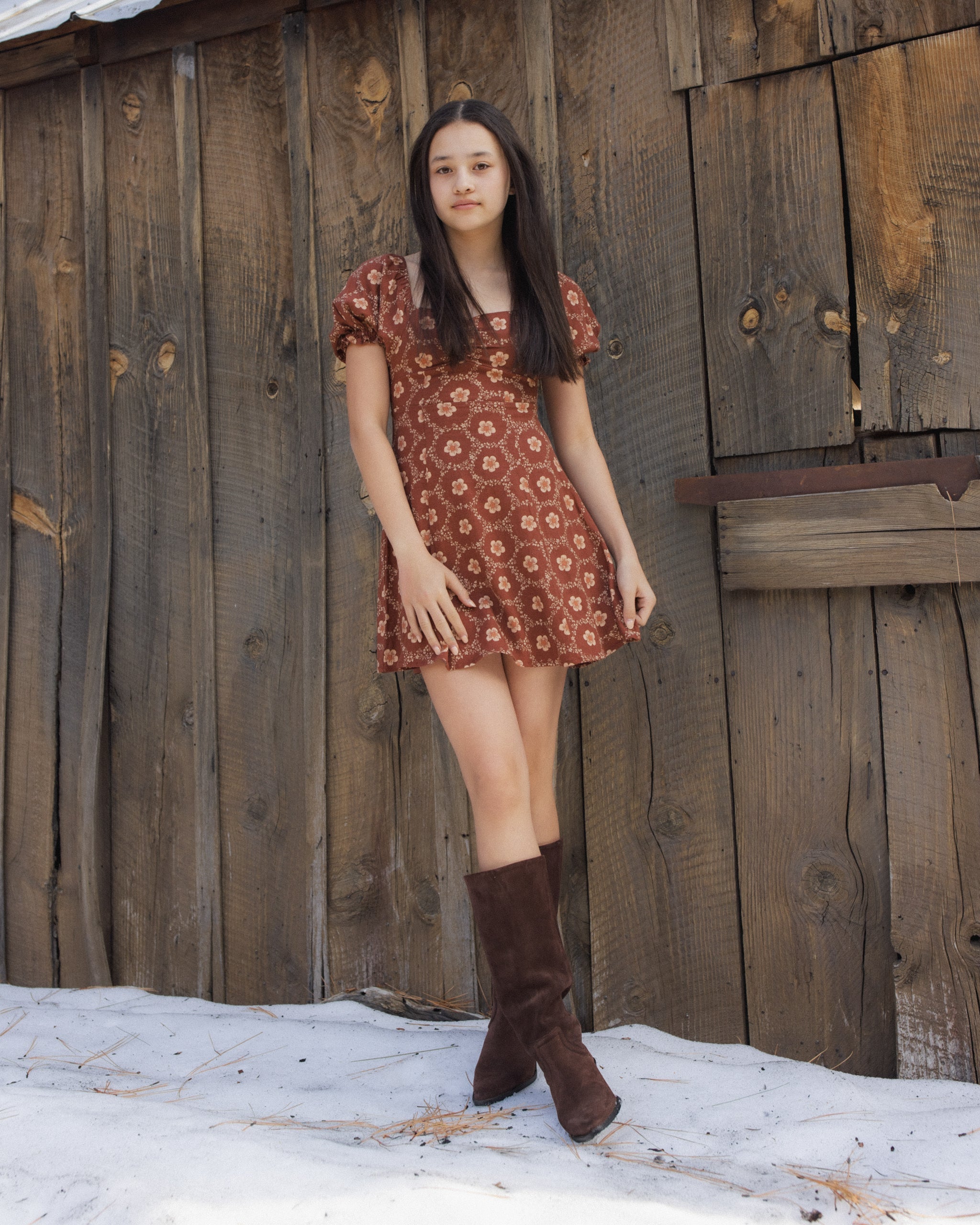 Teen Zoe Dress Brick Daisies - Rylee + Cru | Kids Clothes | Trendy Baby Clothes | Modern Infant Outfits |