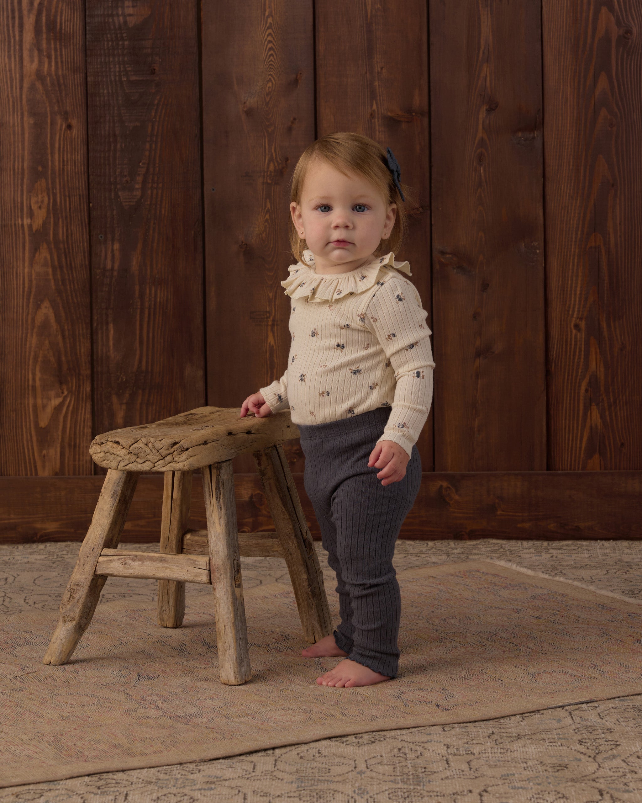Ruffle Collar Bodysuit Natural Ditsy - Rylee + Cru | Kids Clothes | Trendy Baby Clothes | Modern Infant Outfits |