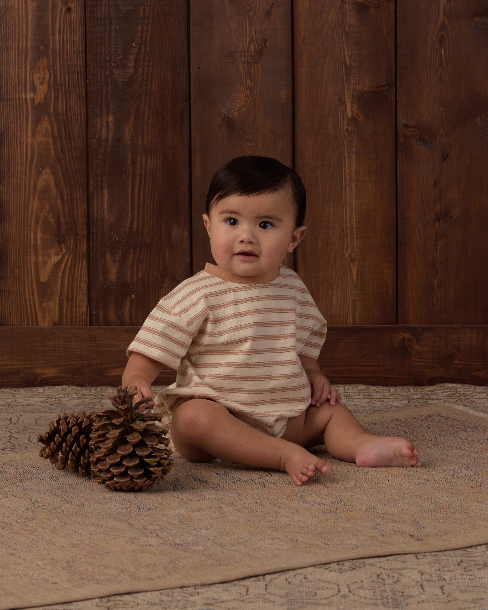 Relaxed Bubble Romper Fawn Stripe - Rylee + Cru | Kids Clothes | Trendy Baby Clothes | Modern Infant Outfits |