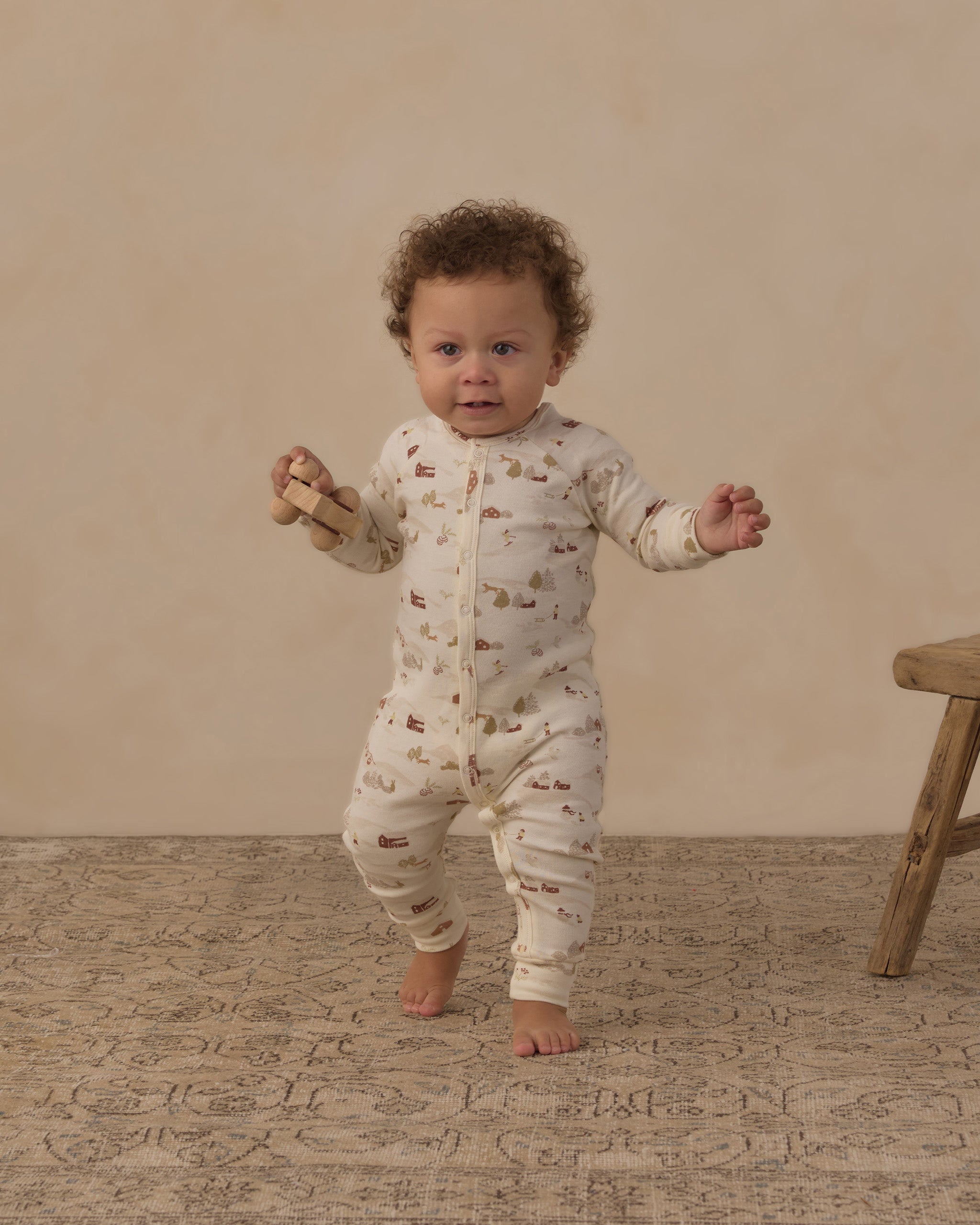 Organic Pajama Long John Ski Town - Rylee + Cru | Kids Clothes | Trendy Baby Clothes | Modern Infant Outfits |