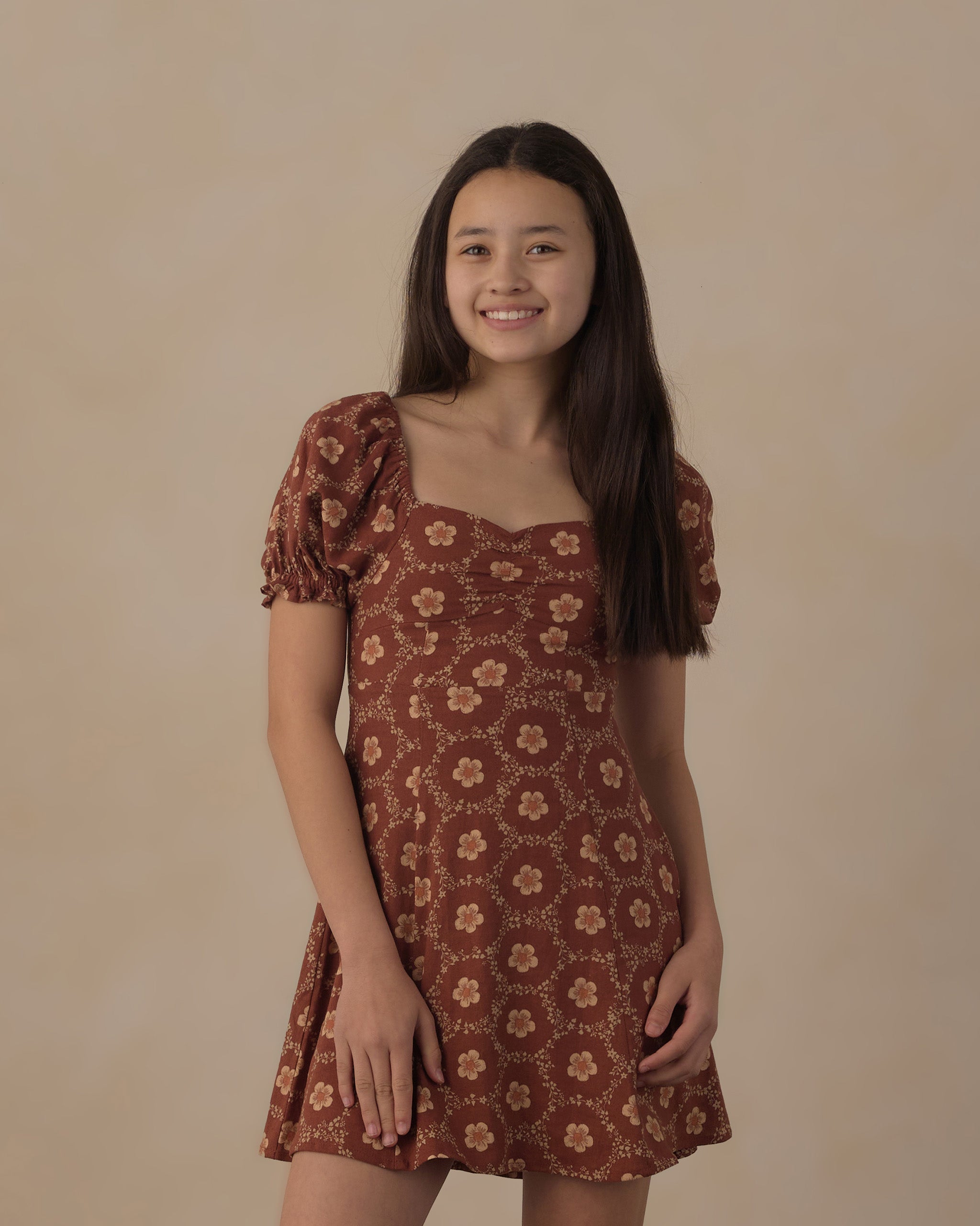 Teen Zoe Dress Brick Daisies - Rylee + Cru | Kids Clothes | Trendy Baby Clothes | Modern Infant Outfits |