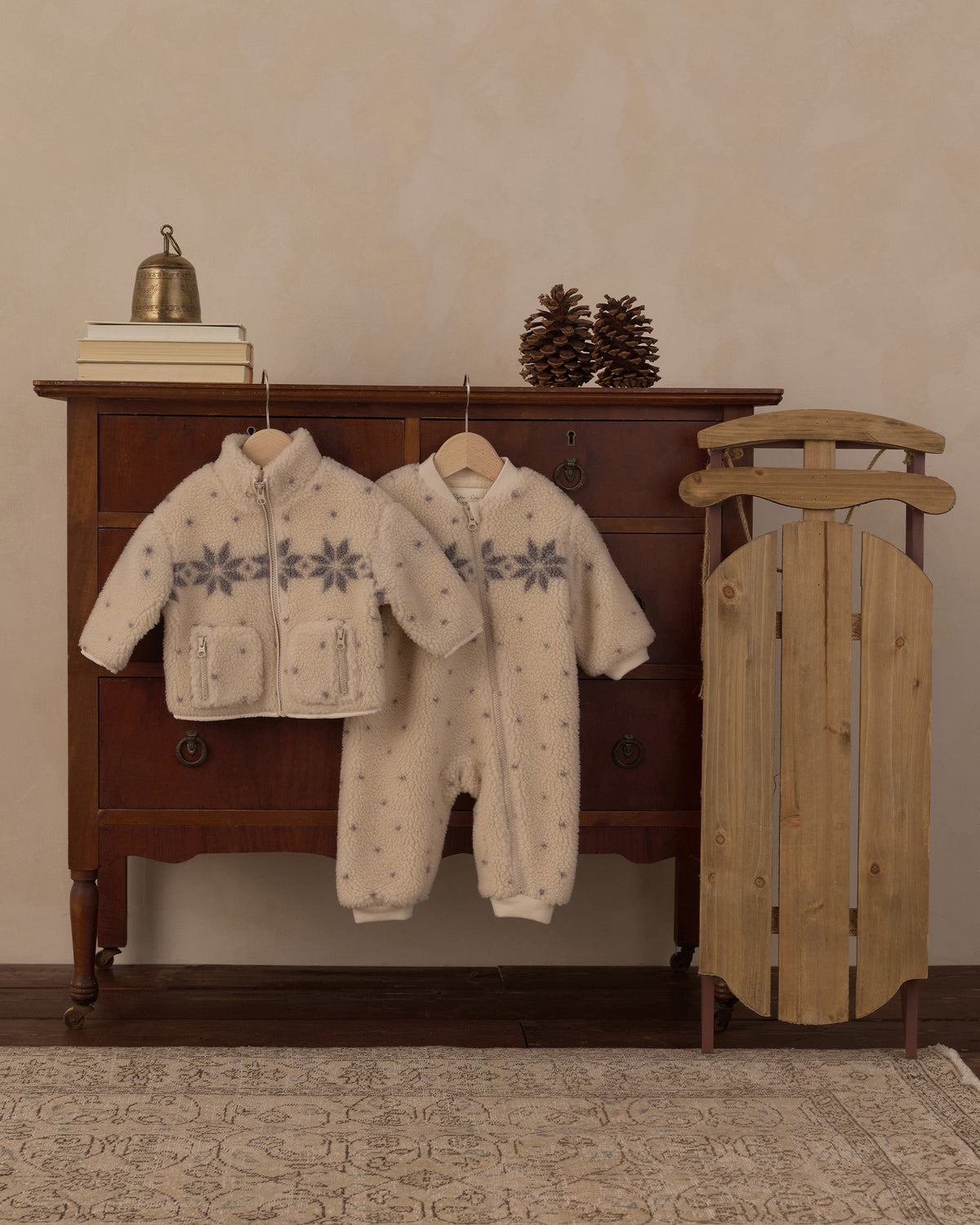 Shearling Baby Jumpsuit Natural Fair Isle - Rylee + Cru | Kids Clothes | Trendy Baby Clothes | Modern Infant Outfits |