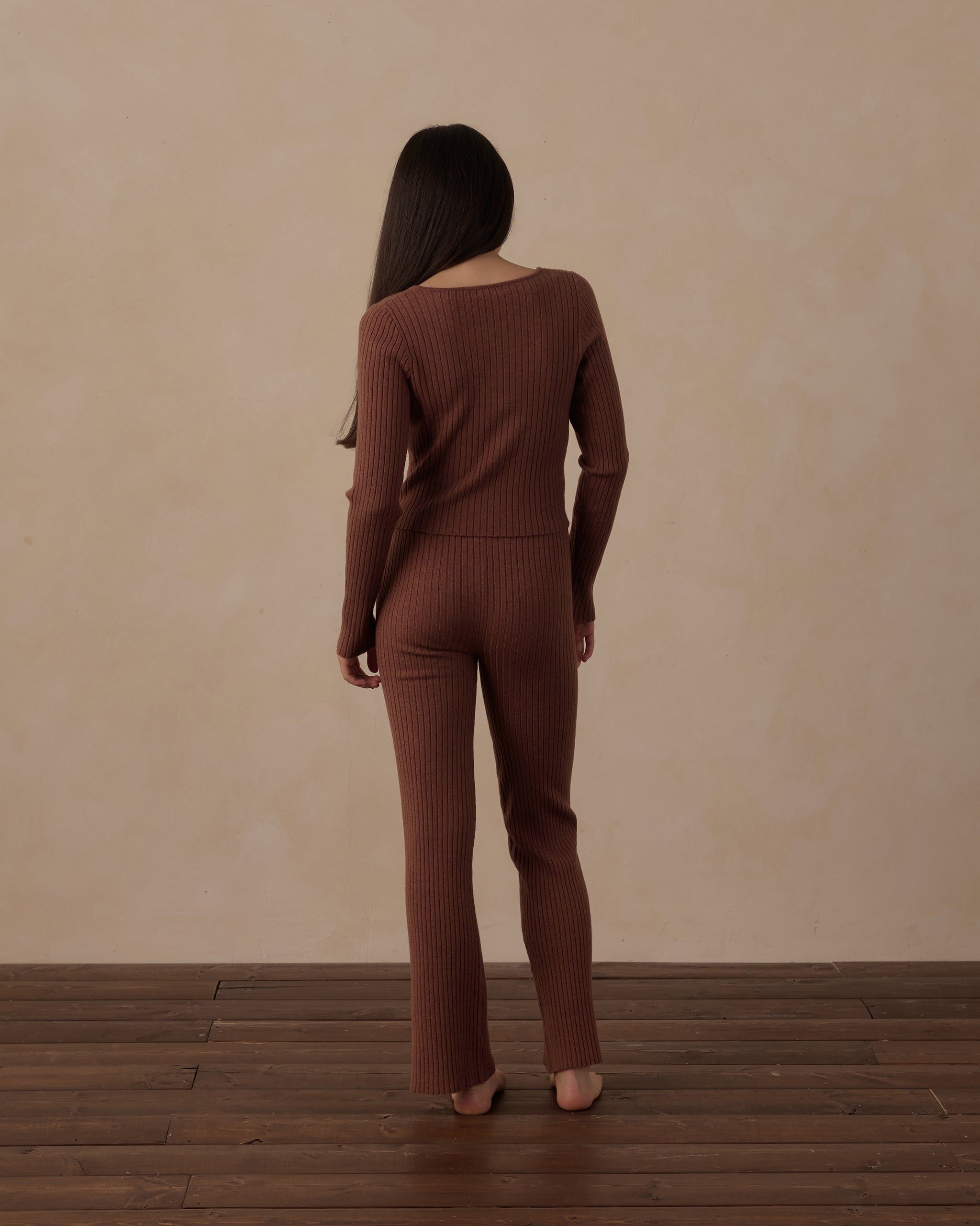 Pantalon évasé en maille côtelée pour adolescente, mûre
