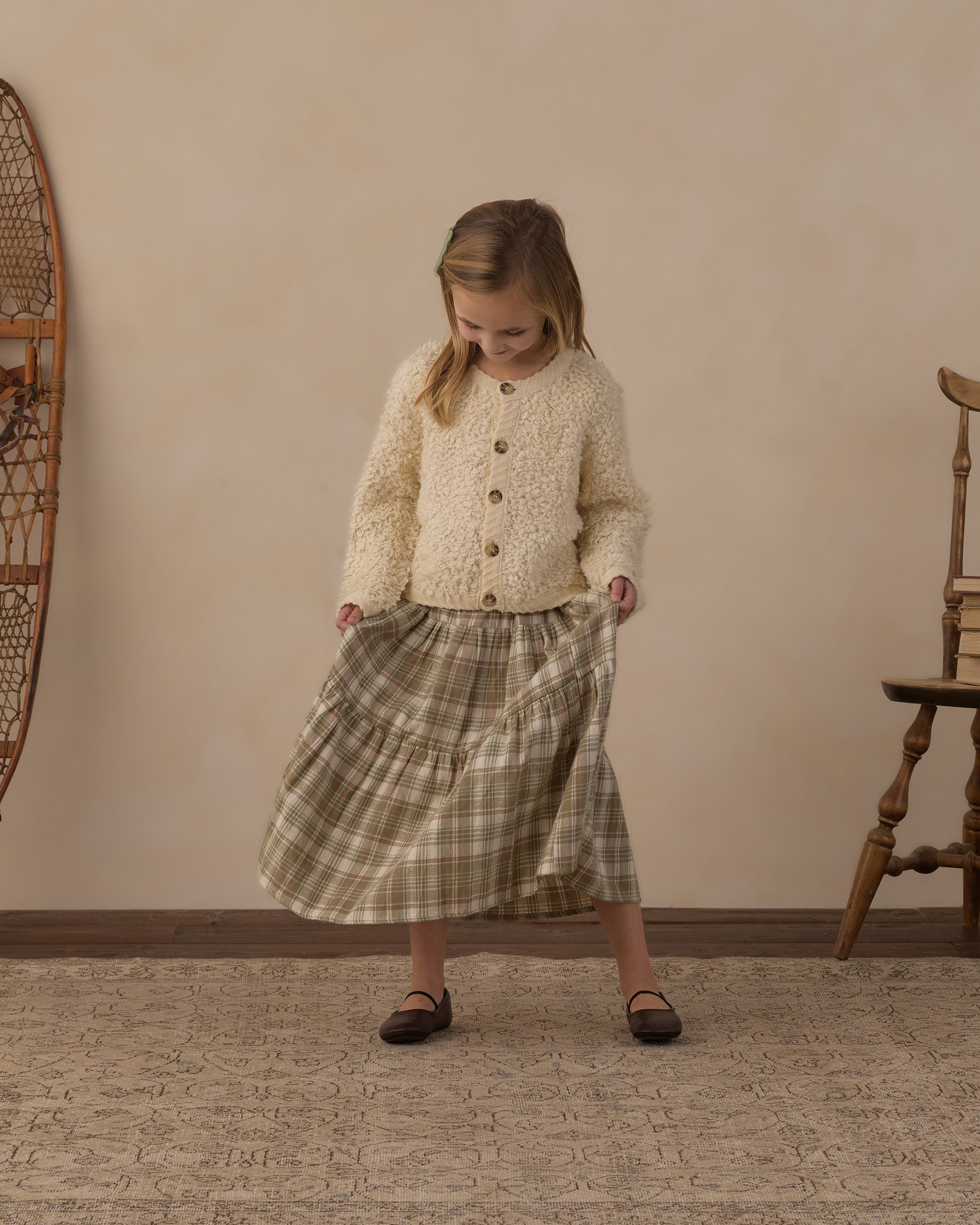 Tiered Midi Skirt Olive Dobby Plaid - Rylee + Cru | Kids Clothes | Trendy Baby Clothes | Modern Infant Outfits |