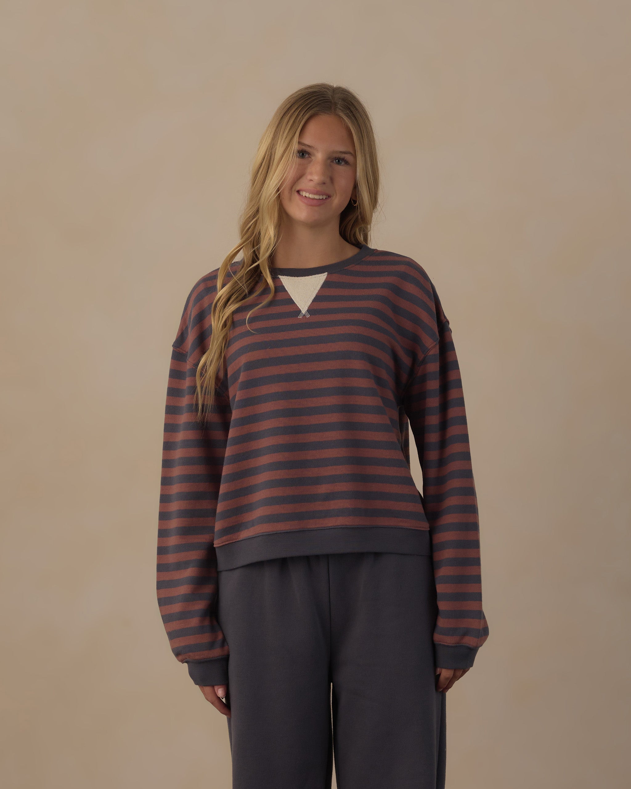 Teen Oversized Crew Sweatshirt Mulberry Stripe - Rylee + Cru | Kids Clothes | Trendy Baby Clothes | Modern Infant Outfits |