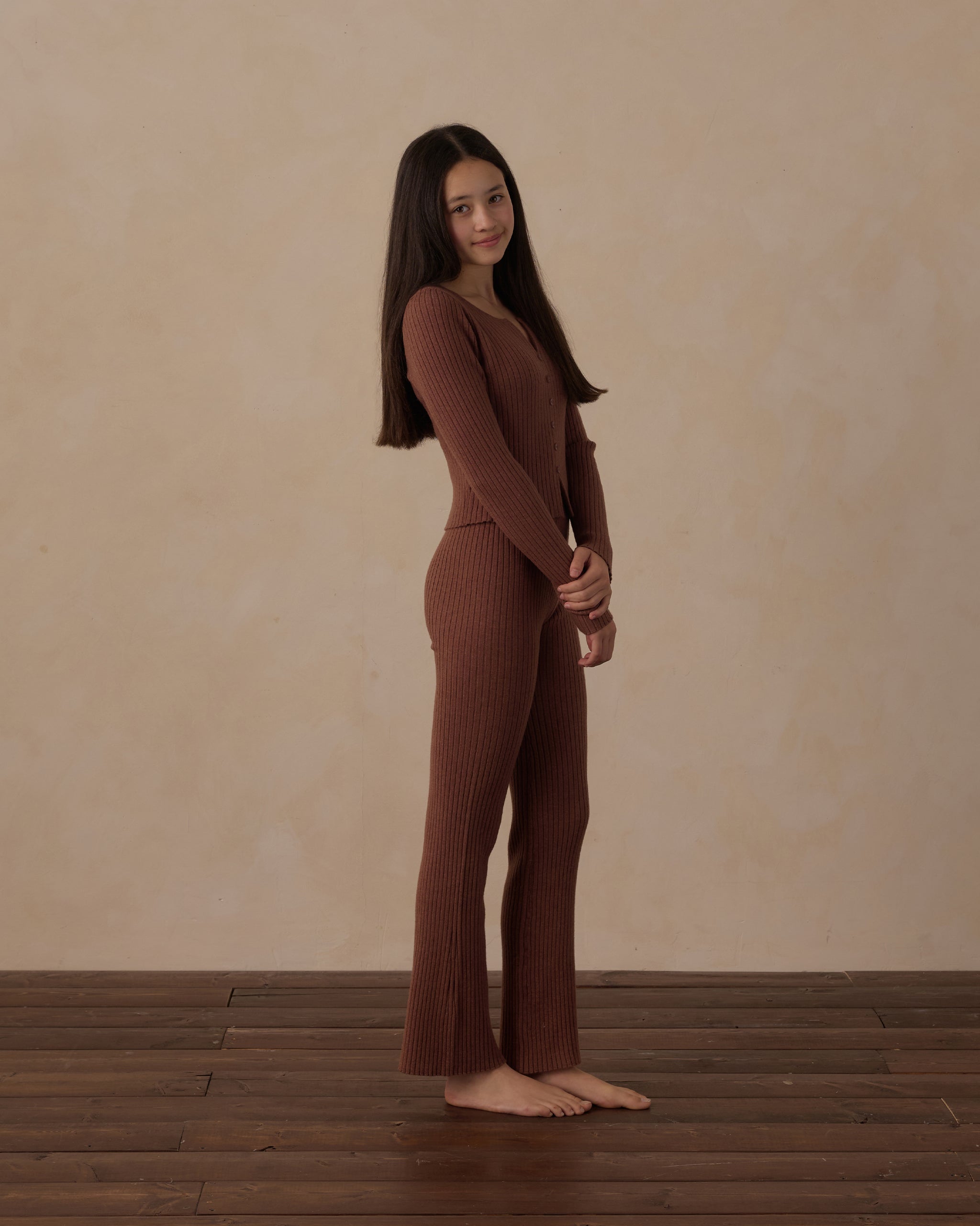 Pantalon évasé en maille côtelée pour adolescente, mûre